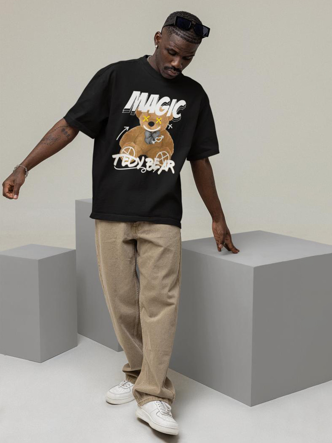 Hatke Trends Typography Printed Round Neck Drop Shoulder Sleeves Pure Cotton T-shirt