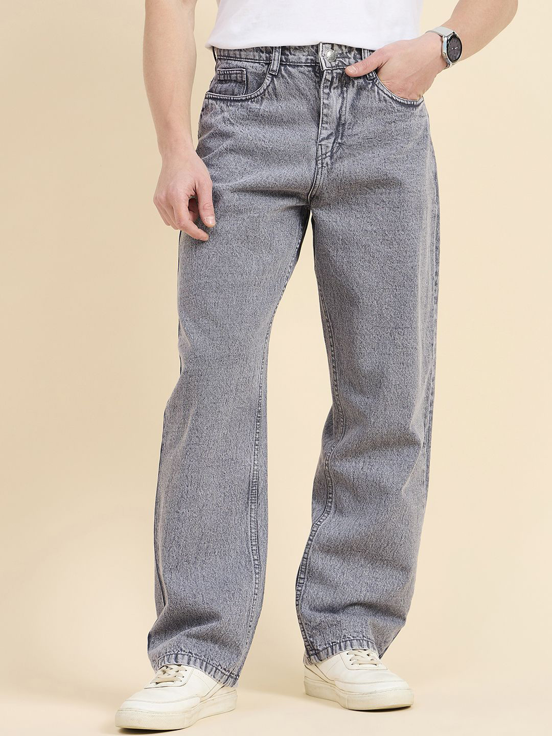 STUDIO NEXX Men Retro Mid-Rise Heavy Fade Baggy Jeans