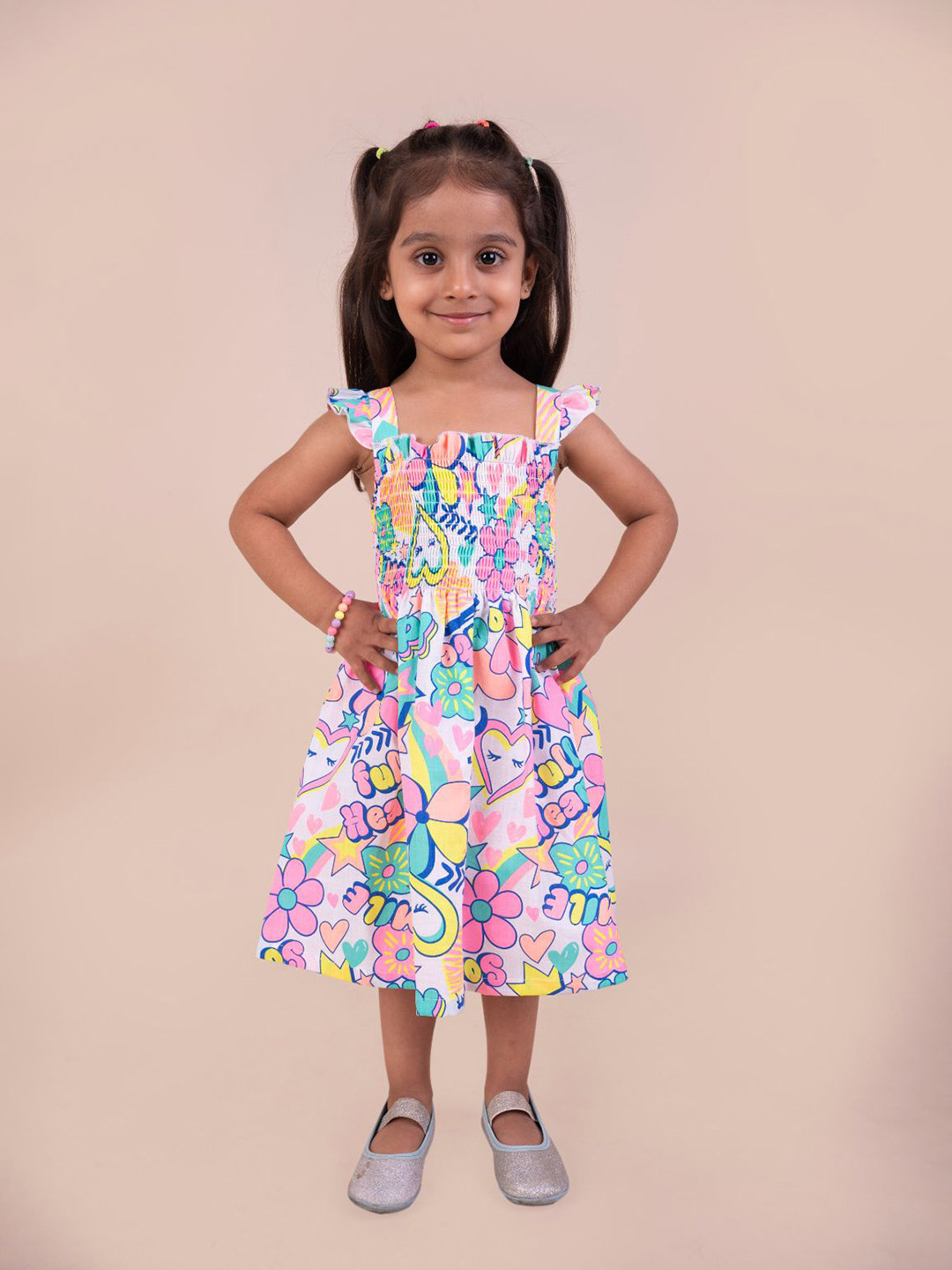 SNUGGLY MONKEY Girls Floral Printed Fit & Flare Dress