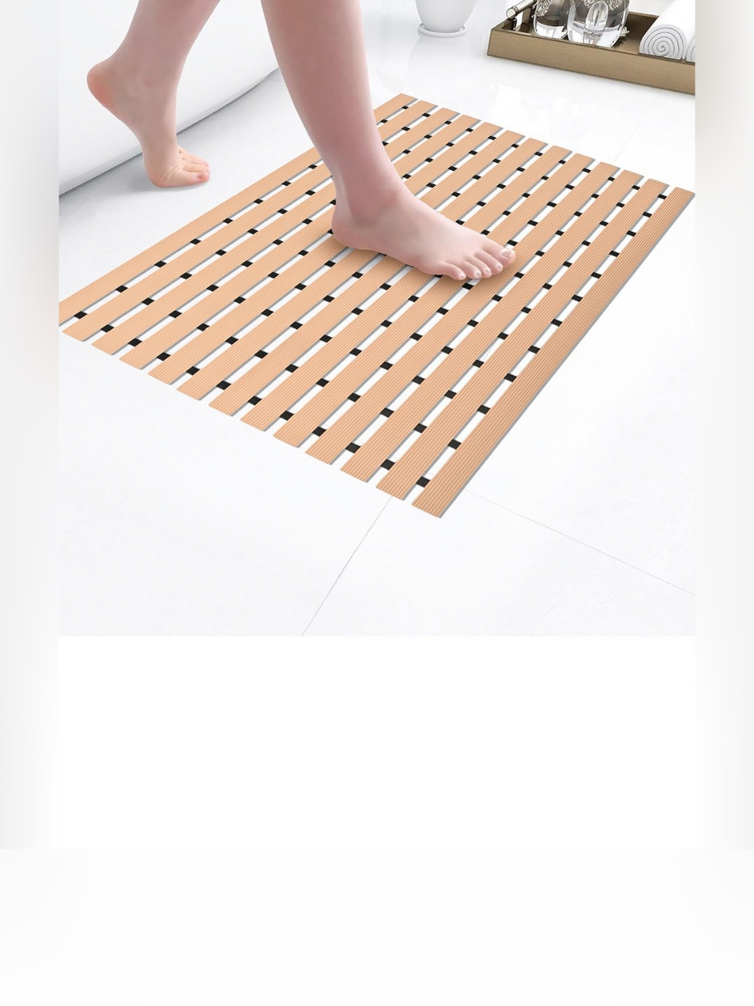 RUBOXA Beige Rubber Anti-Skid Bathroom Shower Mat Bath Rug