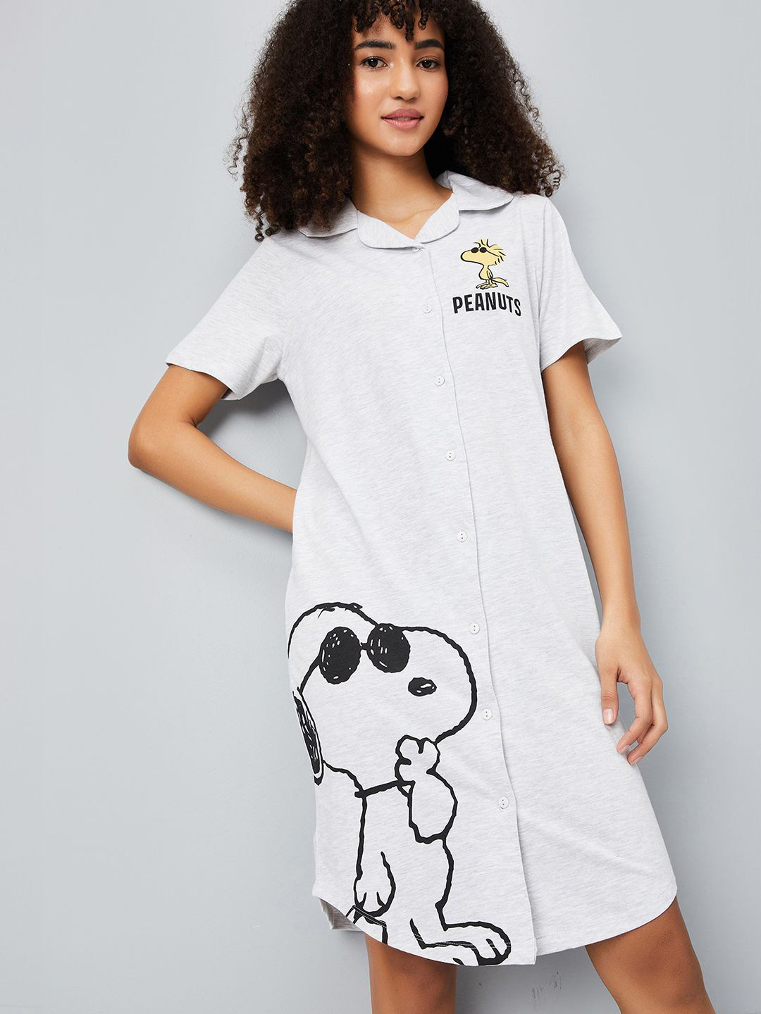 max Cartoon Characters Printed Polo Collar Shirt Dress Nightdress