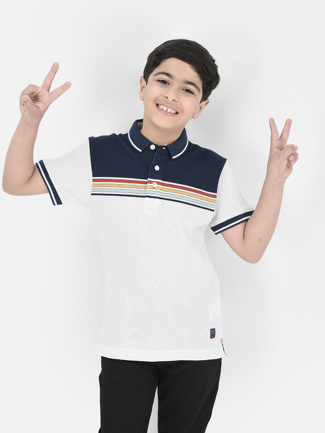 Crimsoune Club Boys Colour Blocked Polo Collar Short Sleeves Slim Fit T-shirt