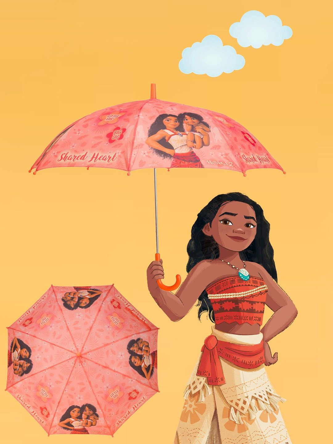 Disney By Yellow Bee Girls Peach Moana & Little Sister Printed Manual 2 Fold Umbrella