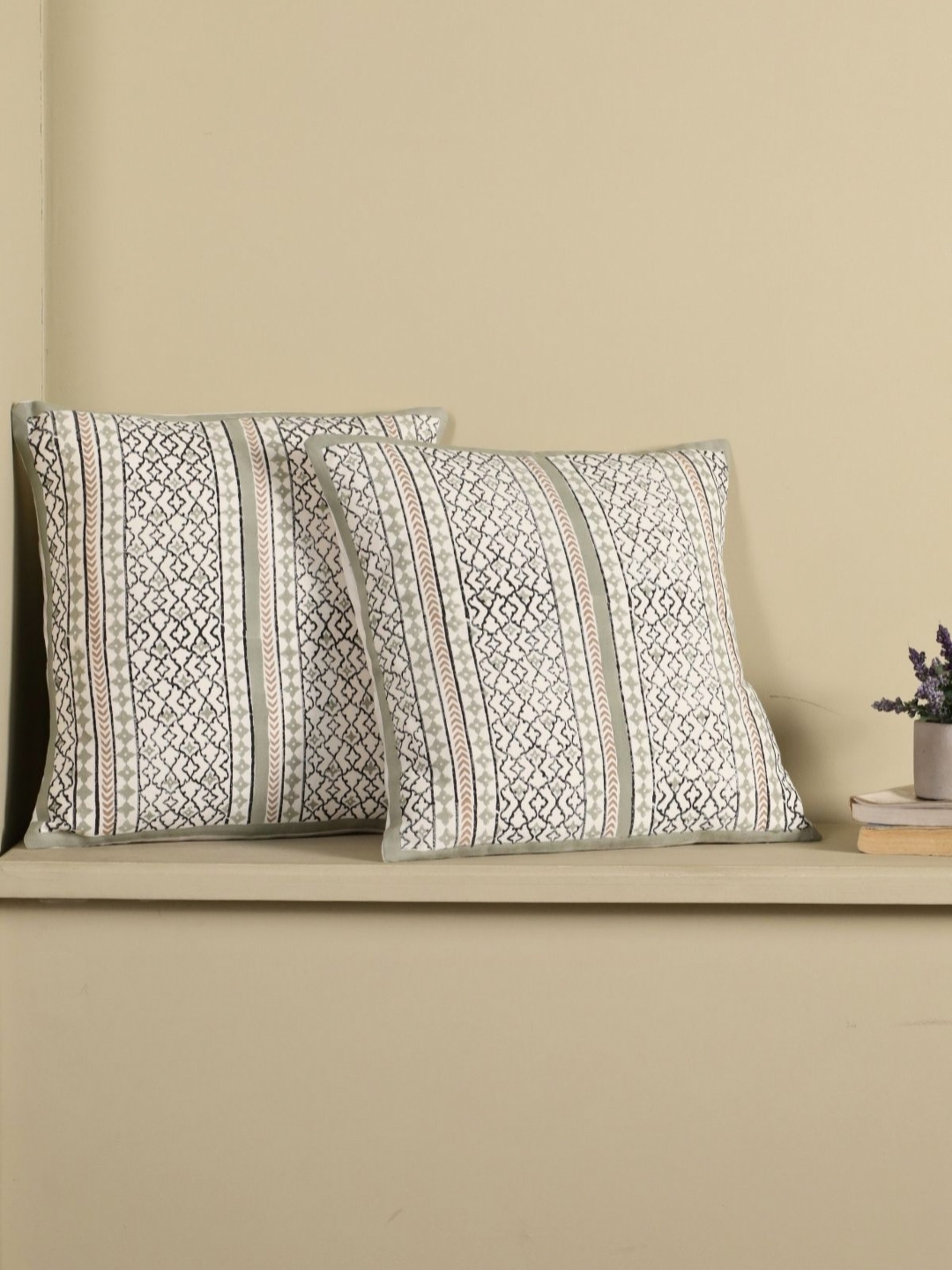 Peepul Tree Off White 2 Pieces Ethnic Motifs Square Cushion Covers
