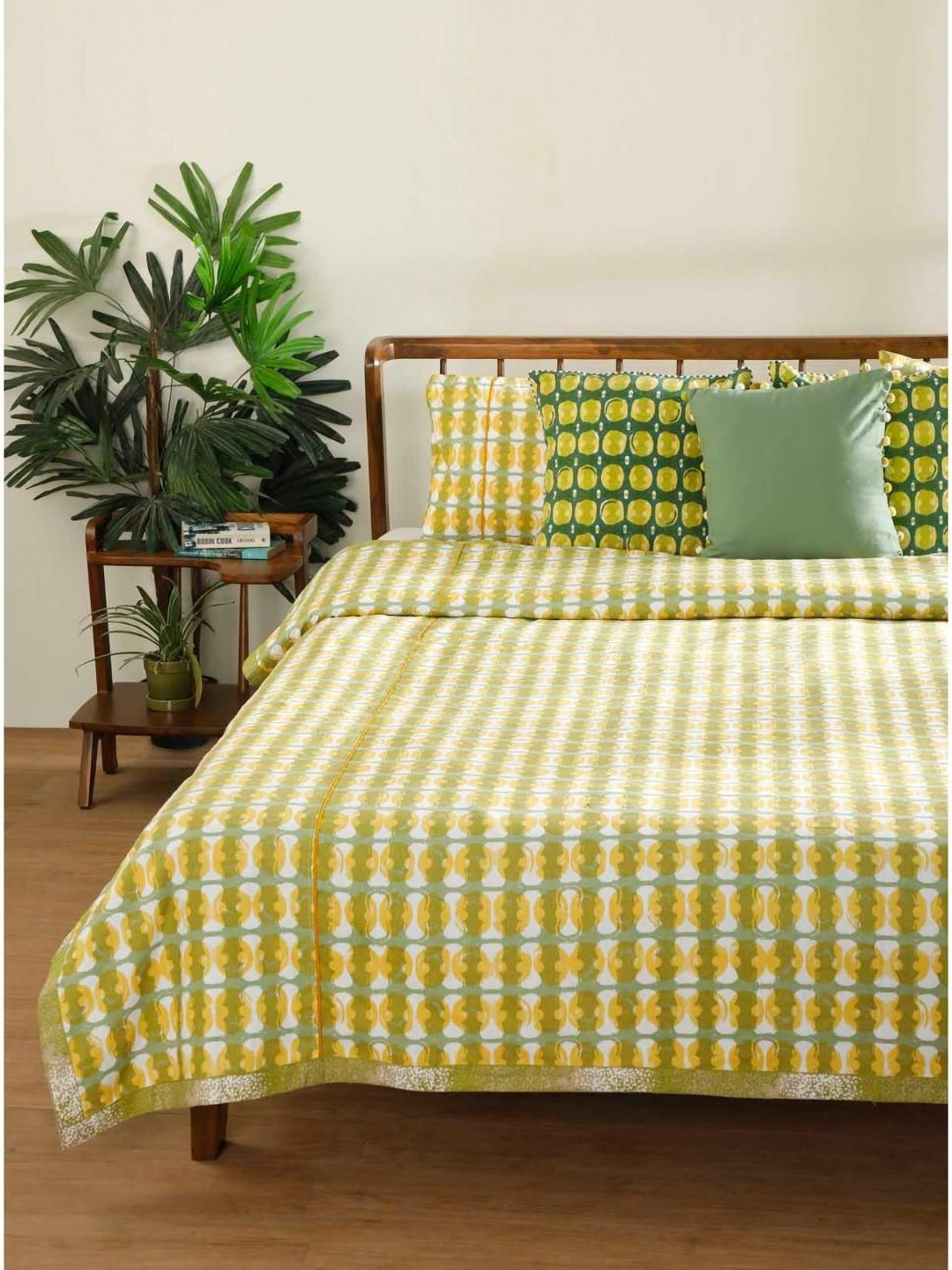 FREEDOM TREE Marica Yellow & Green Printed Pure Cotton Double Bedcover