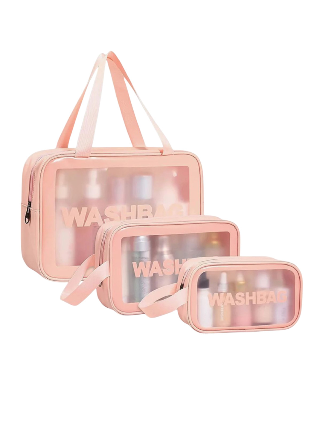 color strokes Set Of 3 Cosmetic Toiletry Makeup Vanity Bag - Pink