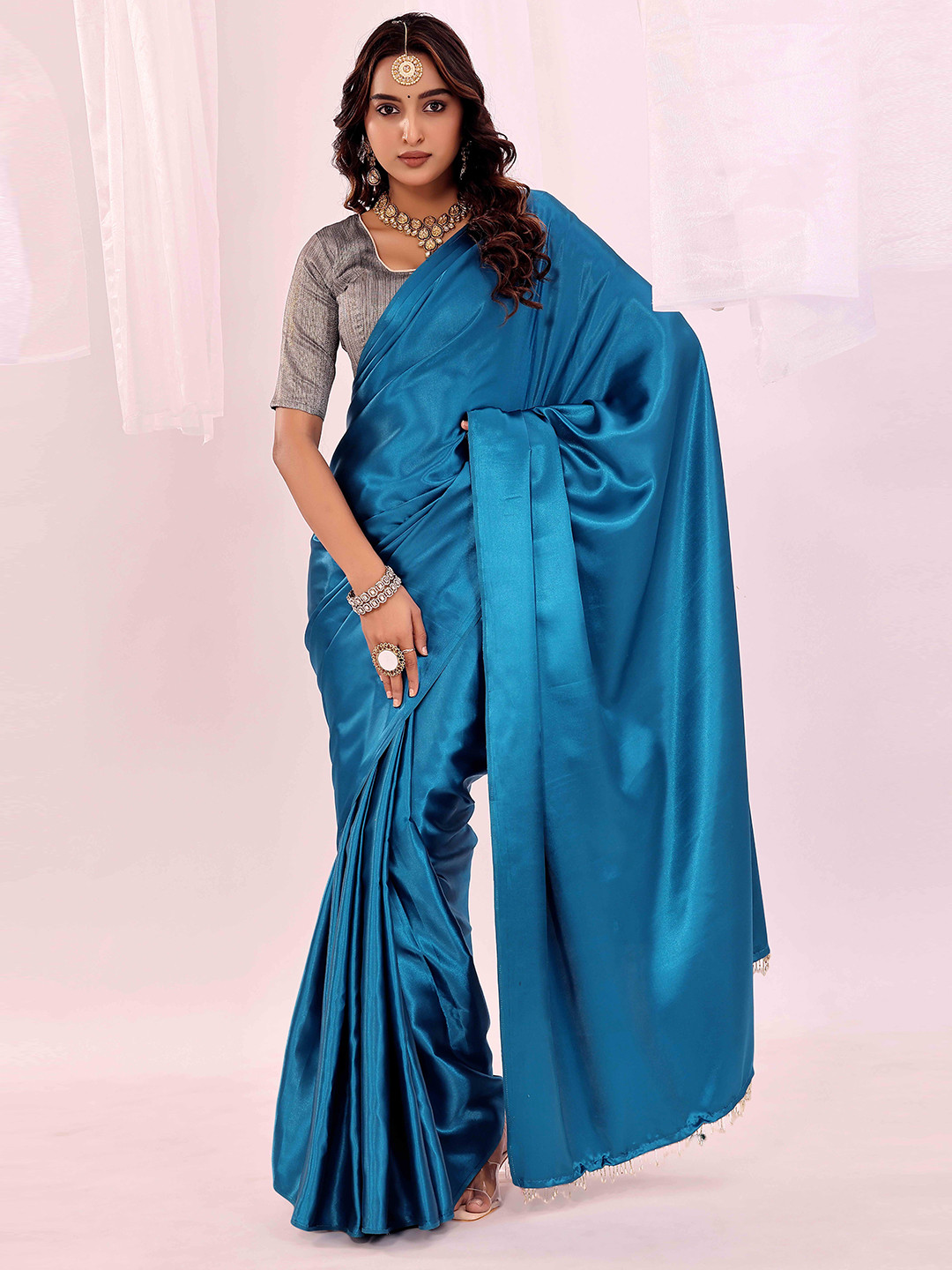 Florence Solid Satin Saree with Blouse Piece