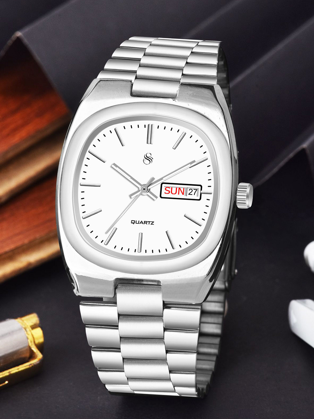 Shocknshop Unisex Analog Square Dial & Analogue Multi Function Watch WCH149White