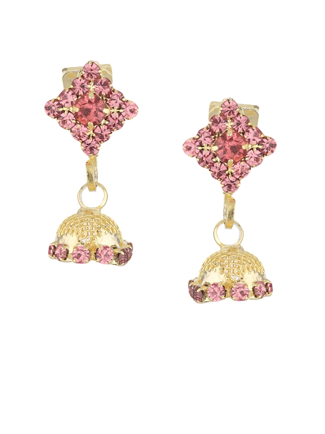 FirstBlush Gold-Plated Cubic Zirconia Studded Clip On Dome Shaped Jhumkas