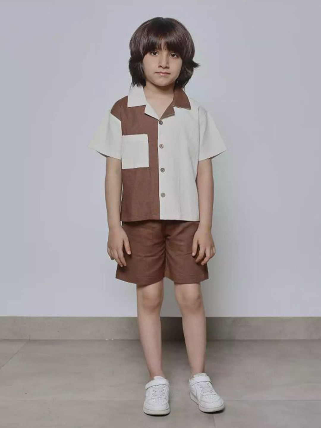 Jiya Fashion Boys Colourblocked Short Sleeves Pure Cotton Shirt With Shorts