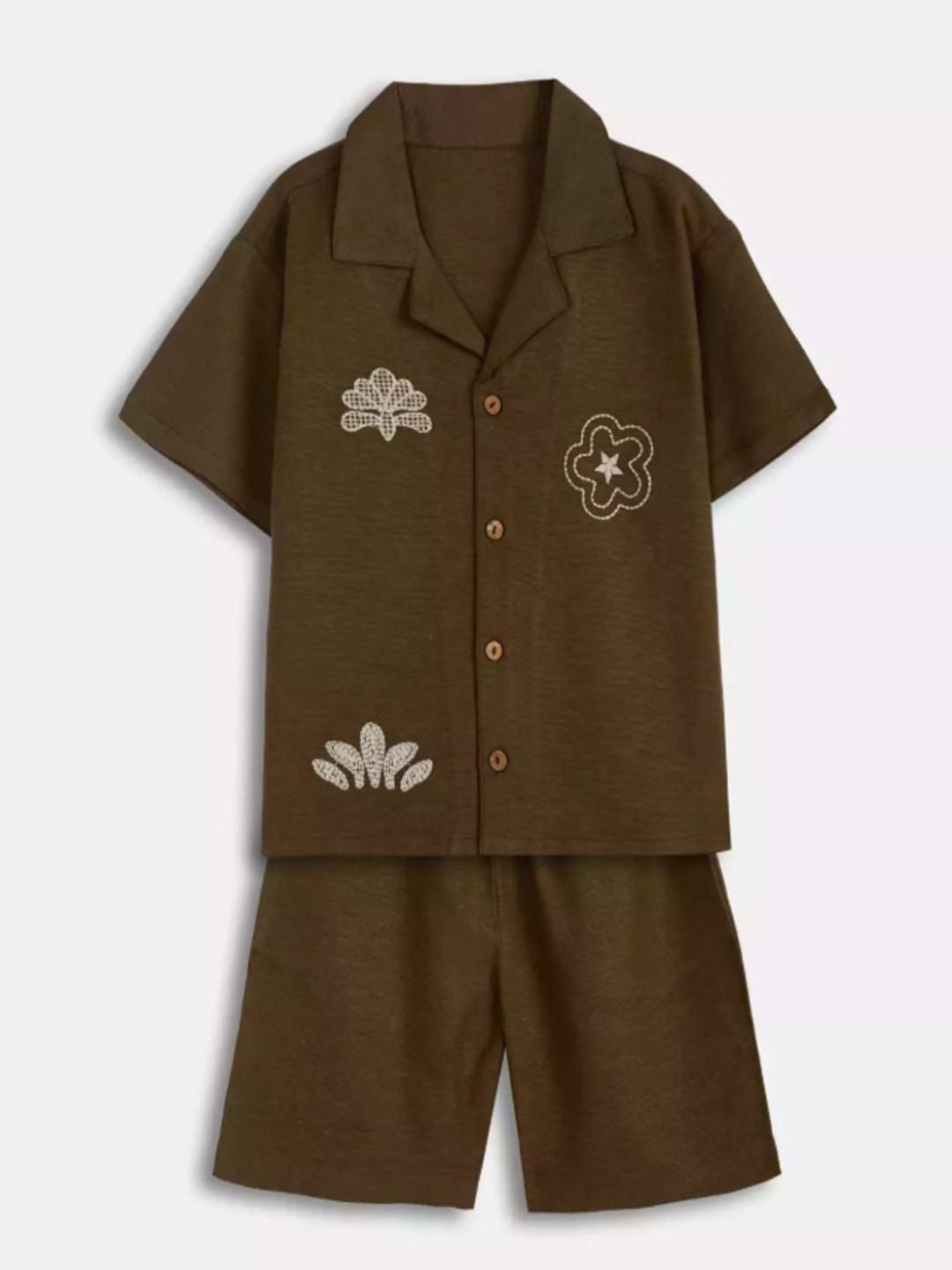 FAYEZFASHION Boys Embroidered Short Sleeves Pure Cotton Shirt With Shorts