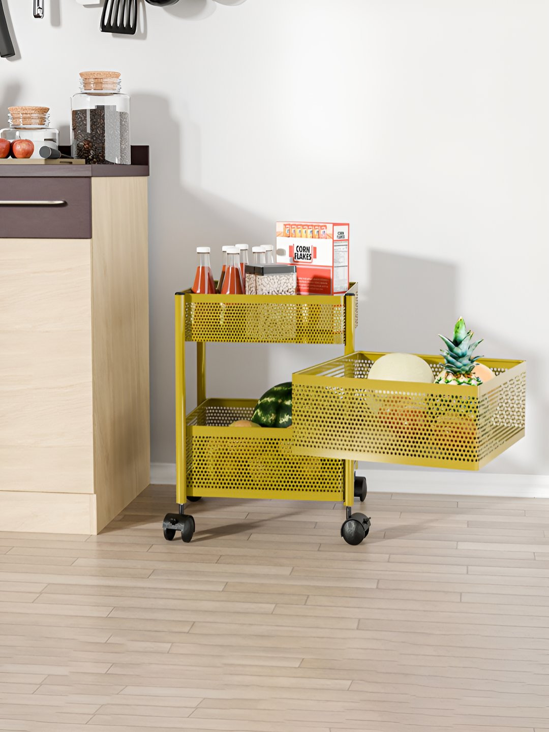 RUBOXA Gold-Toned 2+1 Layer Anti-Rust Square Shape Multi-Purpose Kitchen Organizer