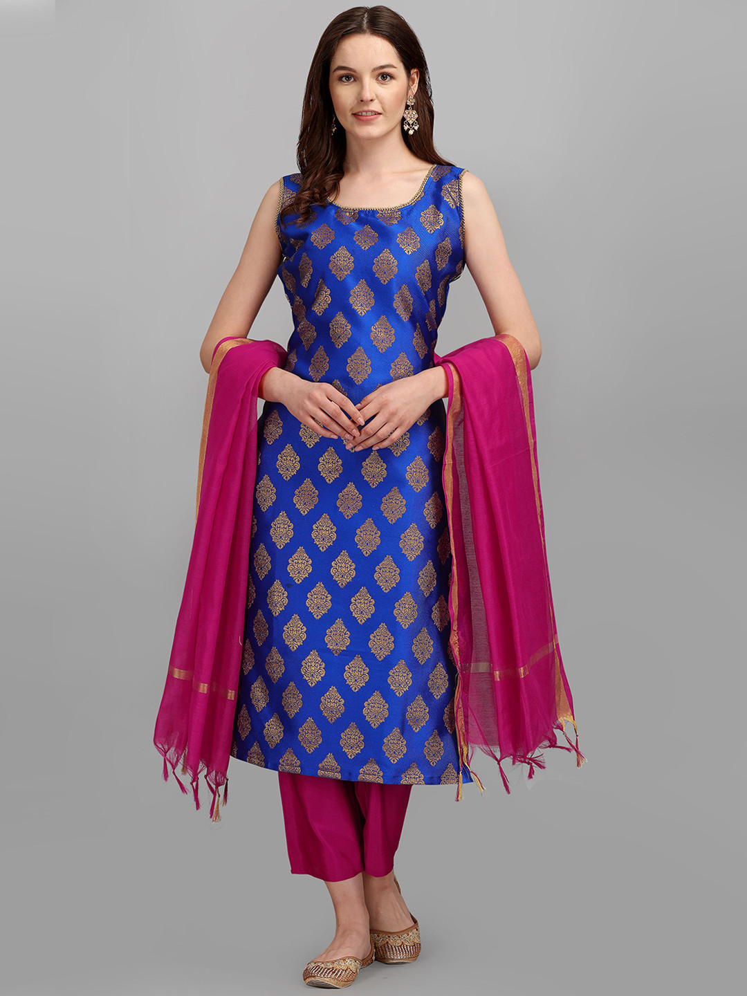 VredeVogel Women Ethnic Motif Printed Kurta Pant Set with Chanderi Dupatta