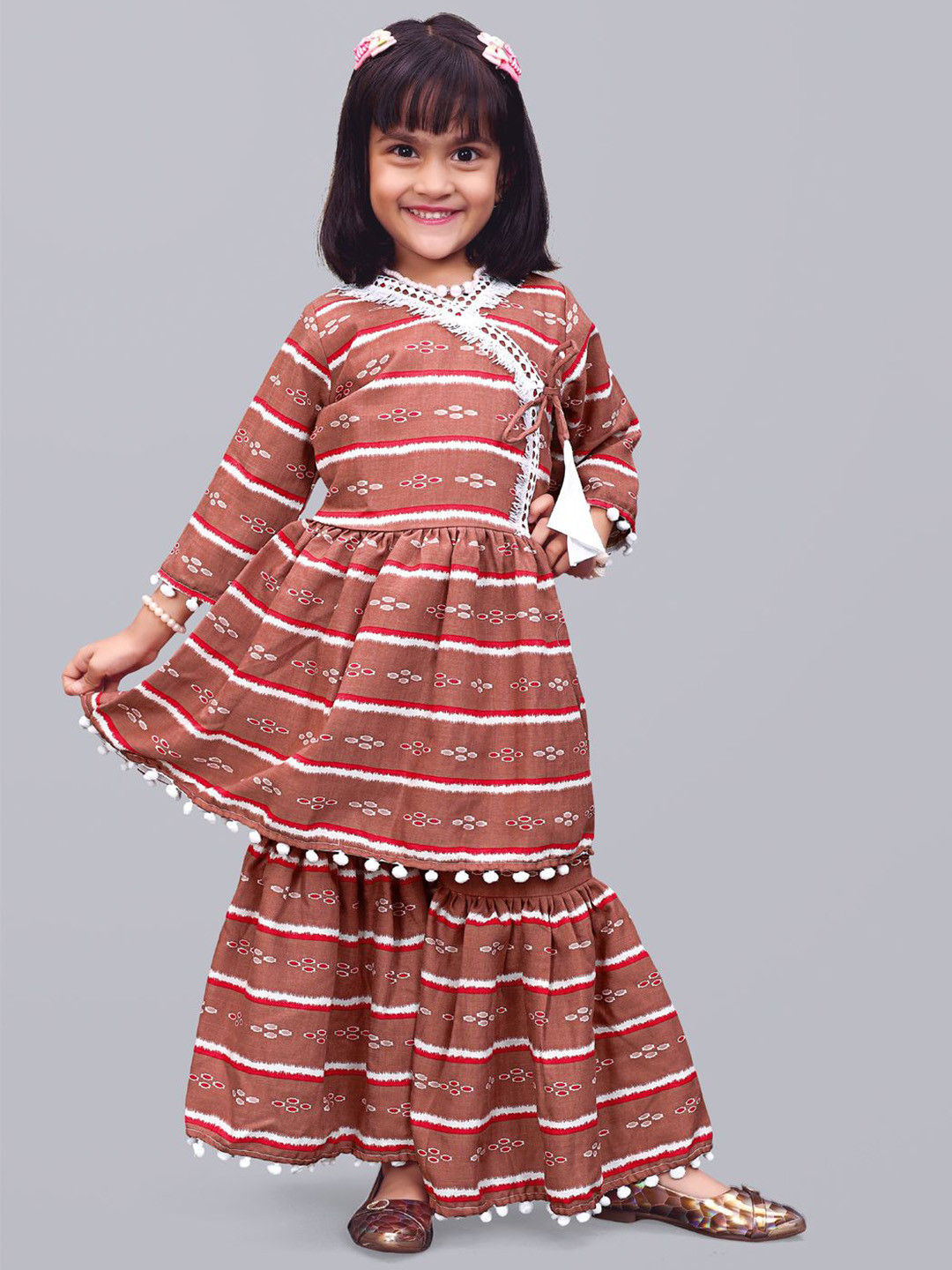 Girls Striped Ethnic Kurta with Sharara
