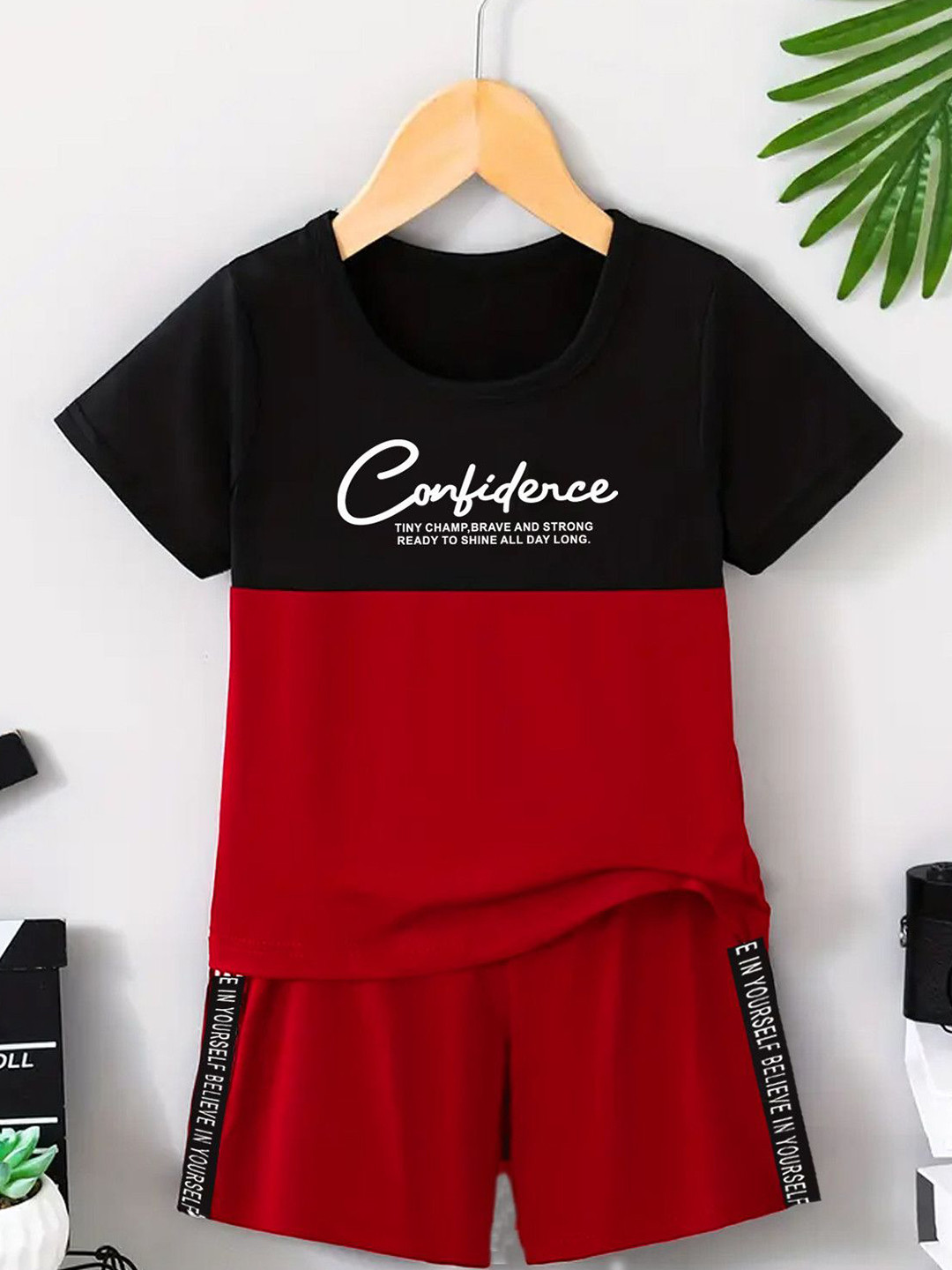 TITTOM Kids Colourblocked Pure Cotton T-shirt With Shorts