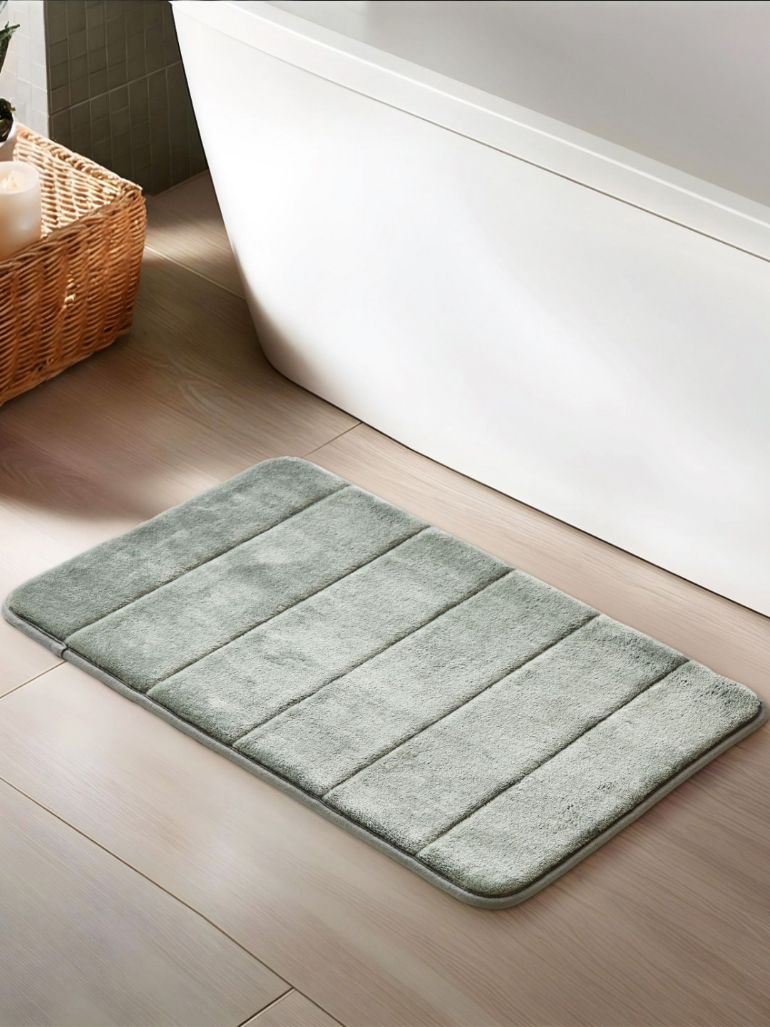 Home Centre Colour Refresh Essence Milano Green Memory Foam 240 GSM Anti-SlipBathRugs