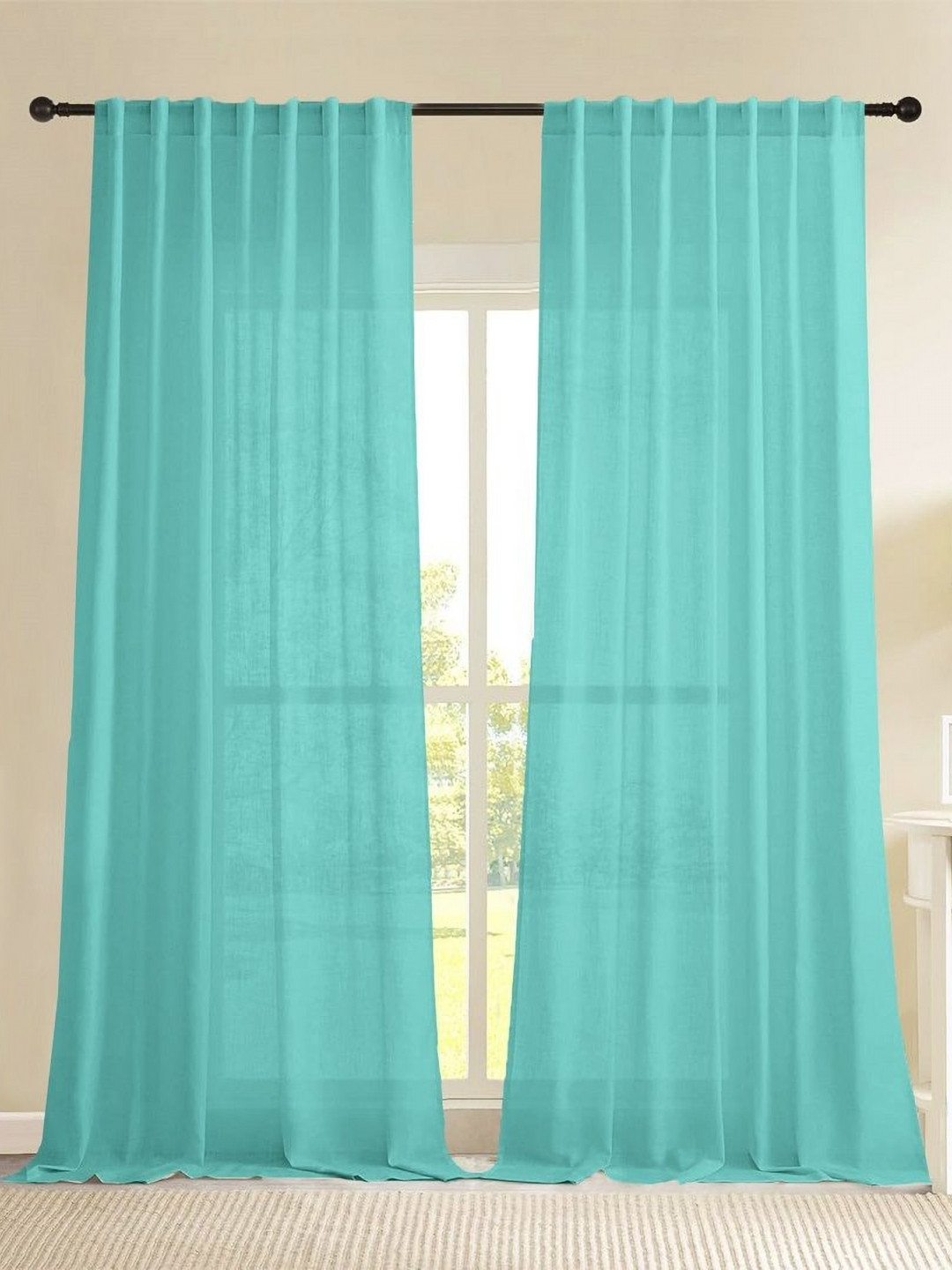 HOMEMONDE Set of 2 Cotton Sheer Curtains 6 Feet Long - Back Tab Window Curtain - 72 Inches