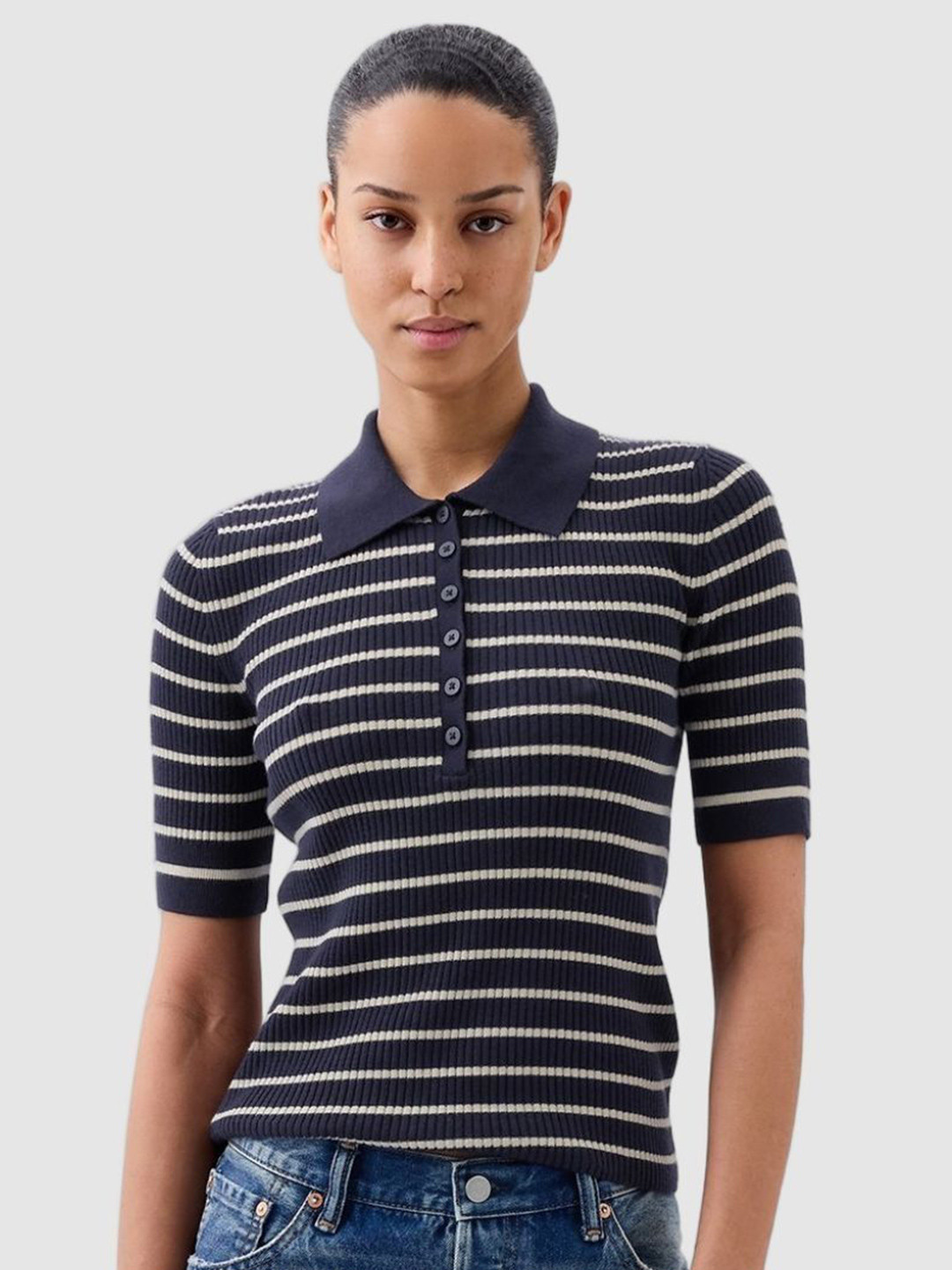 GAP Women Striped Polo Neck Sweater