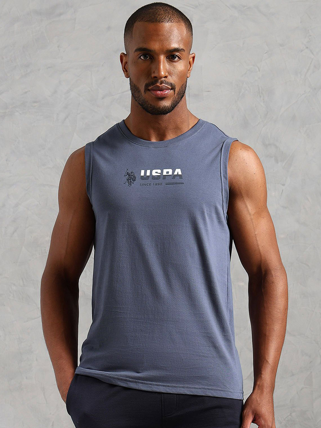 U.S. Polo Assn. Printed Pure Cotton Gym Vest OEV06-G01-PL