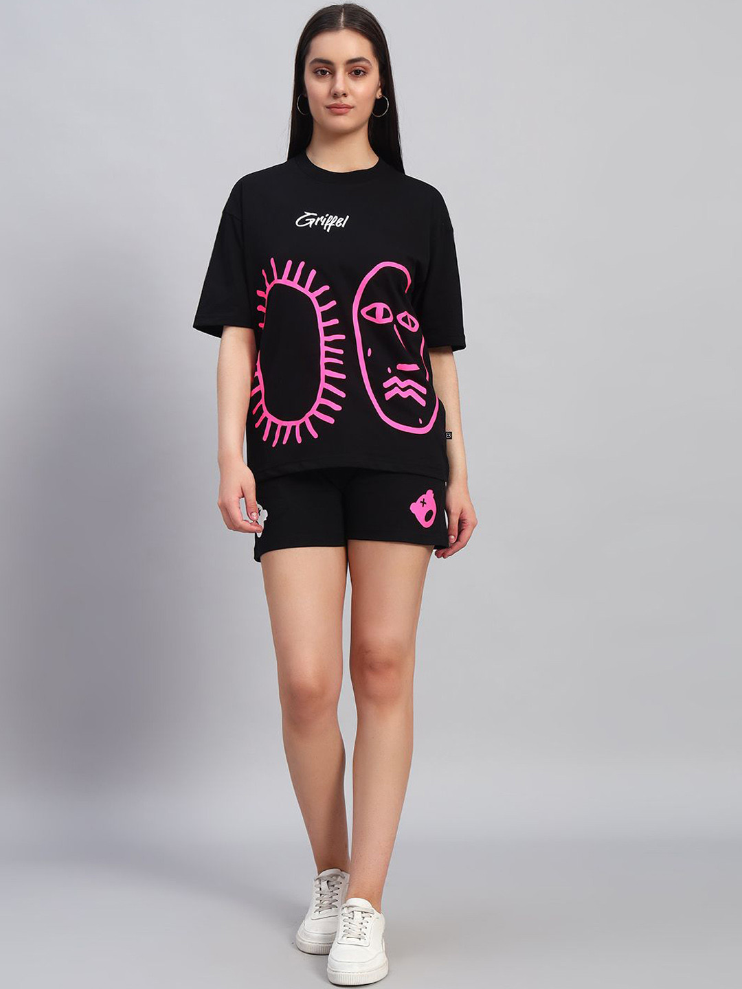 GRIFFEL Printed Short Sleeves Pure Cotton T-Shirt With Shorts