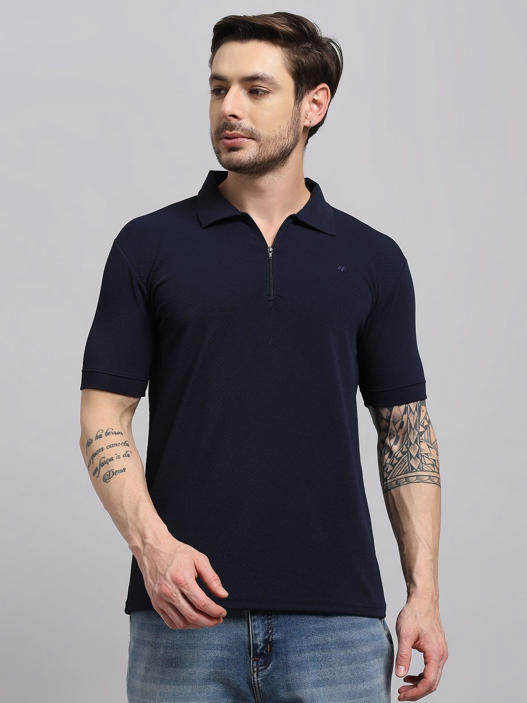 Navy Polo Collar Short Sleeves Regular Fit T-shirt