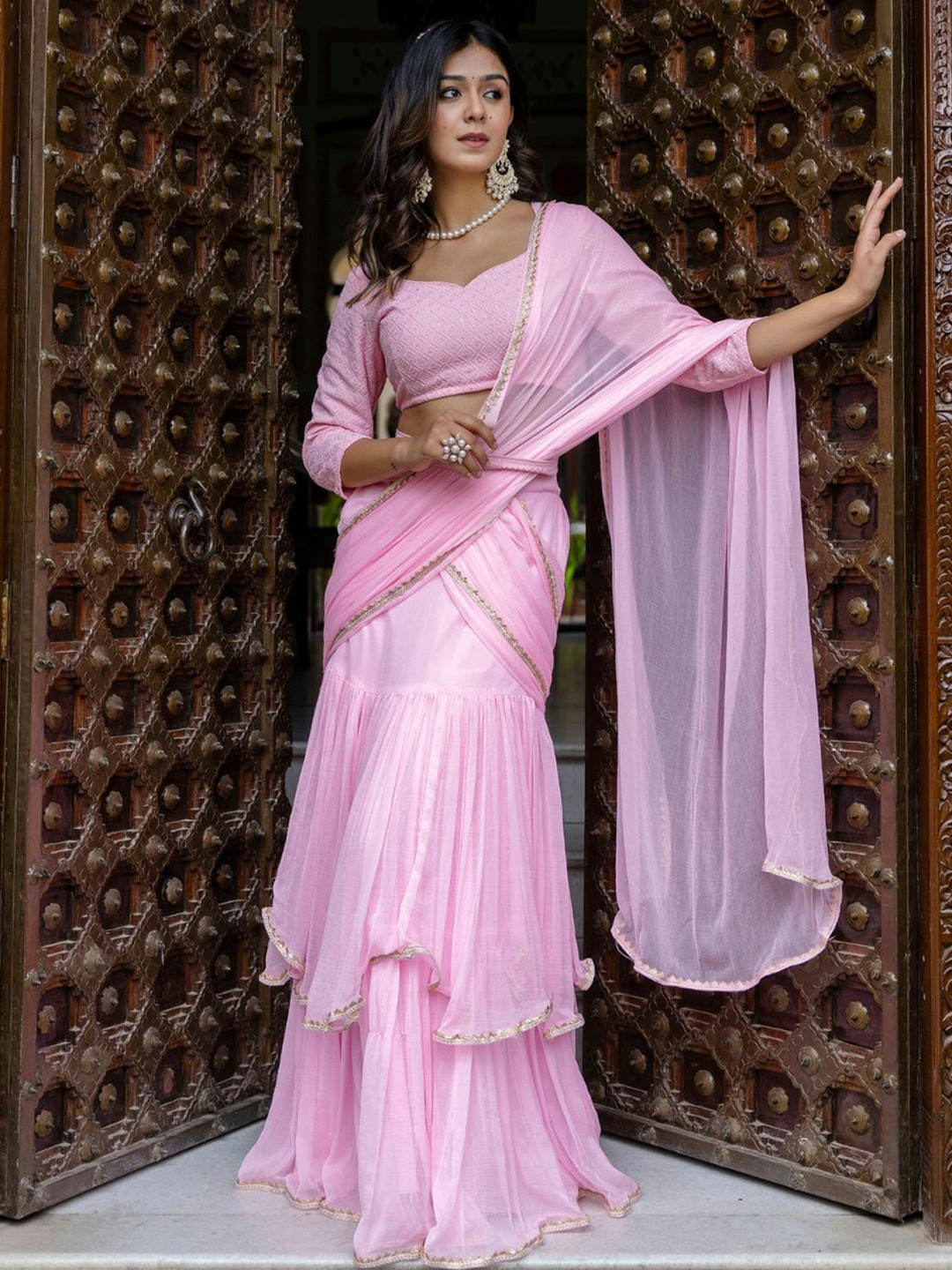 HERE&NOW Gotta Patti Pure Chiffon Lehenga Saree
