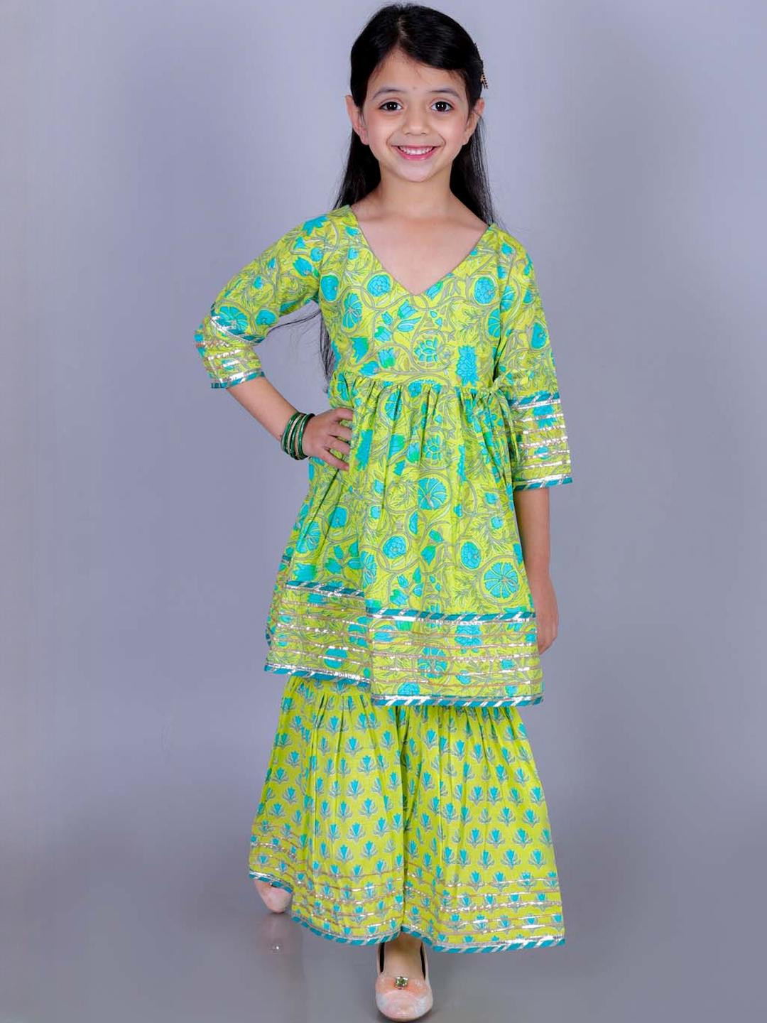 FabJunior Girls Floral Printed Kurta and Sharara Set