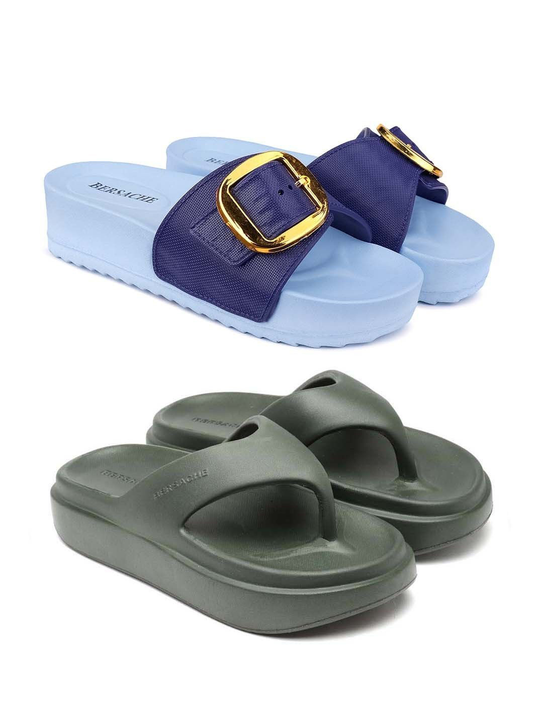 BERSACHE Women Pack Of 2 Pair Thong Flip-Flops & Sliders