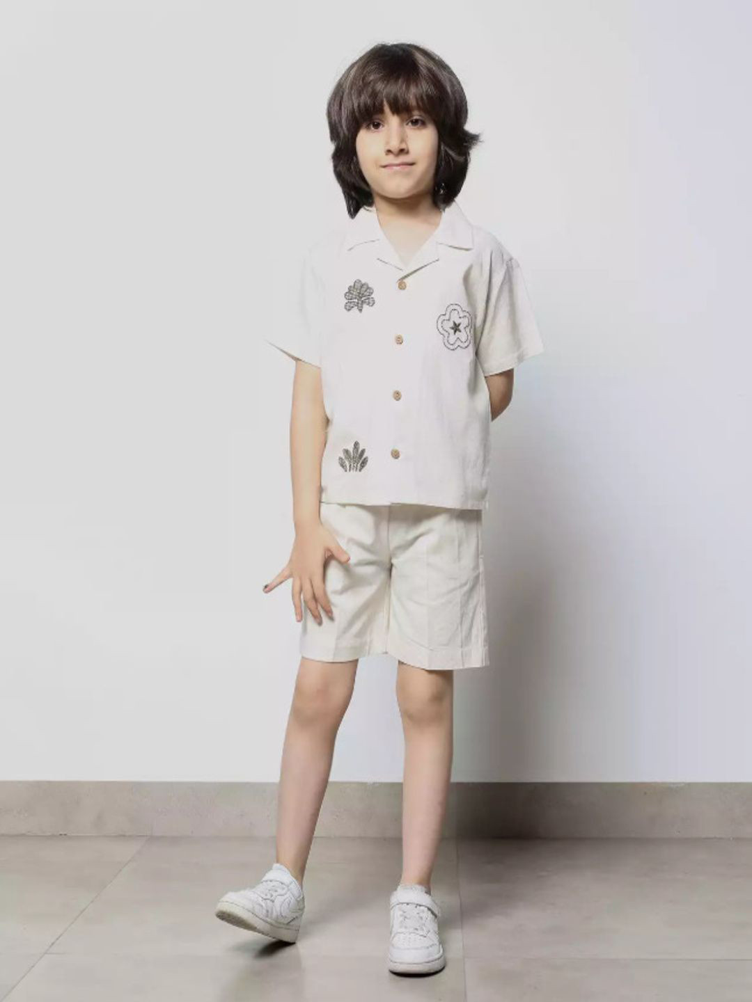 skm empire Boys Embroidered Pure Cotton Shirt With Shorts