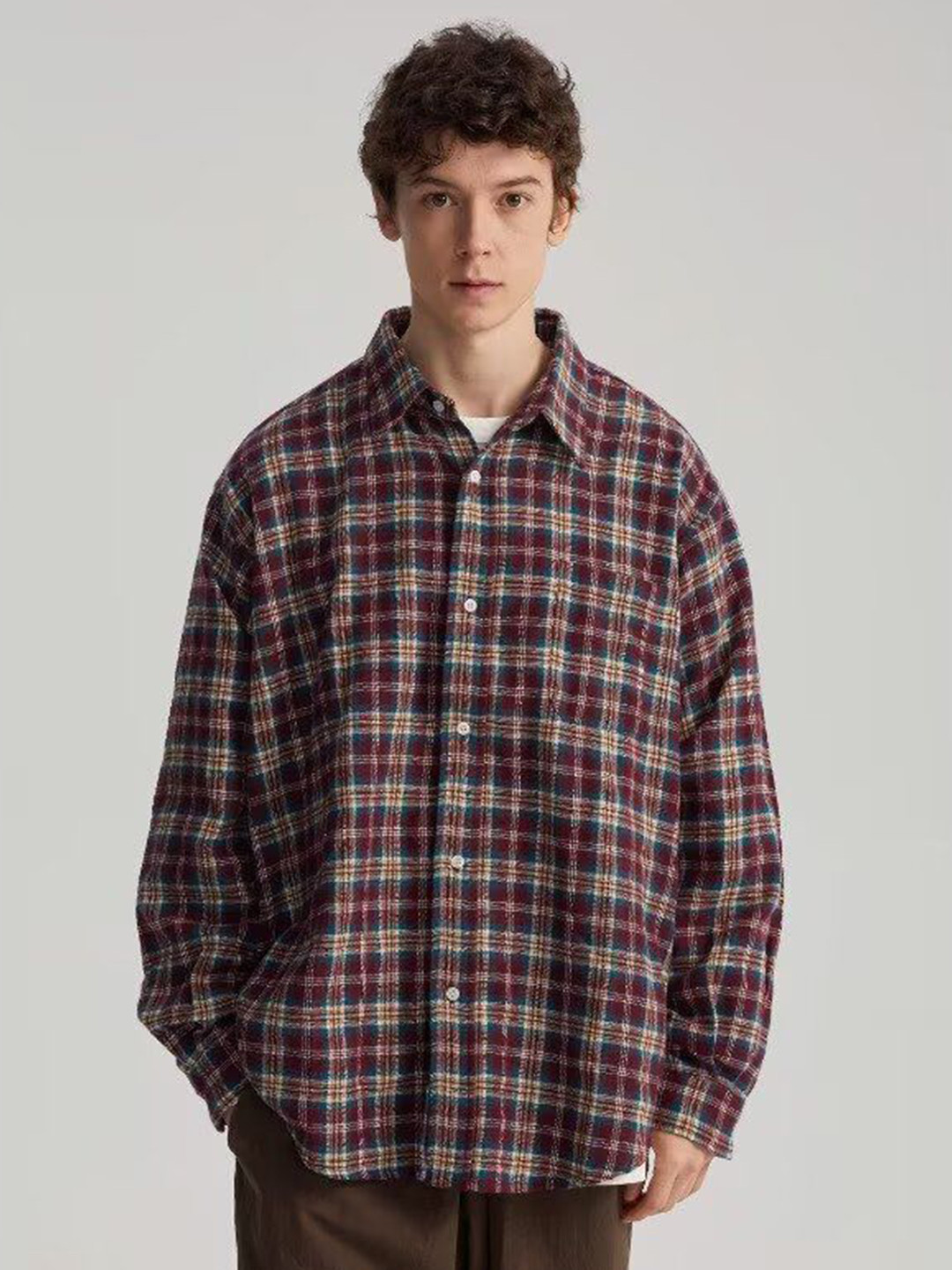 StyleCast x Revolte Men Windowpane Checked Spread Collar Casual Oversized Shirt