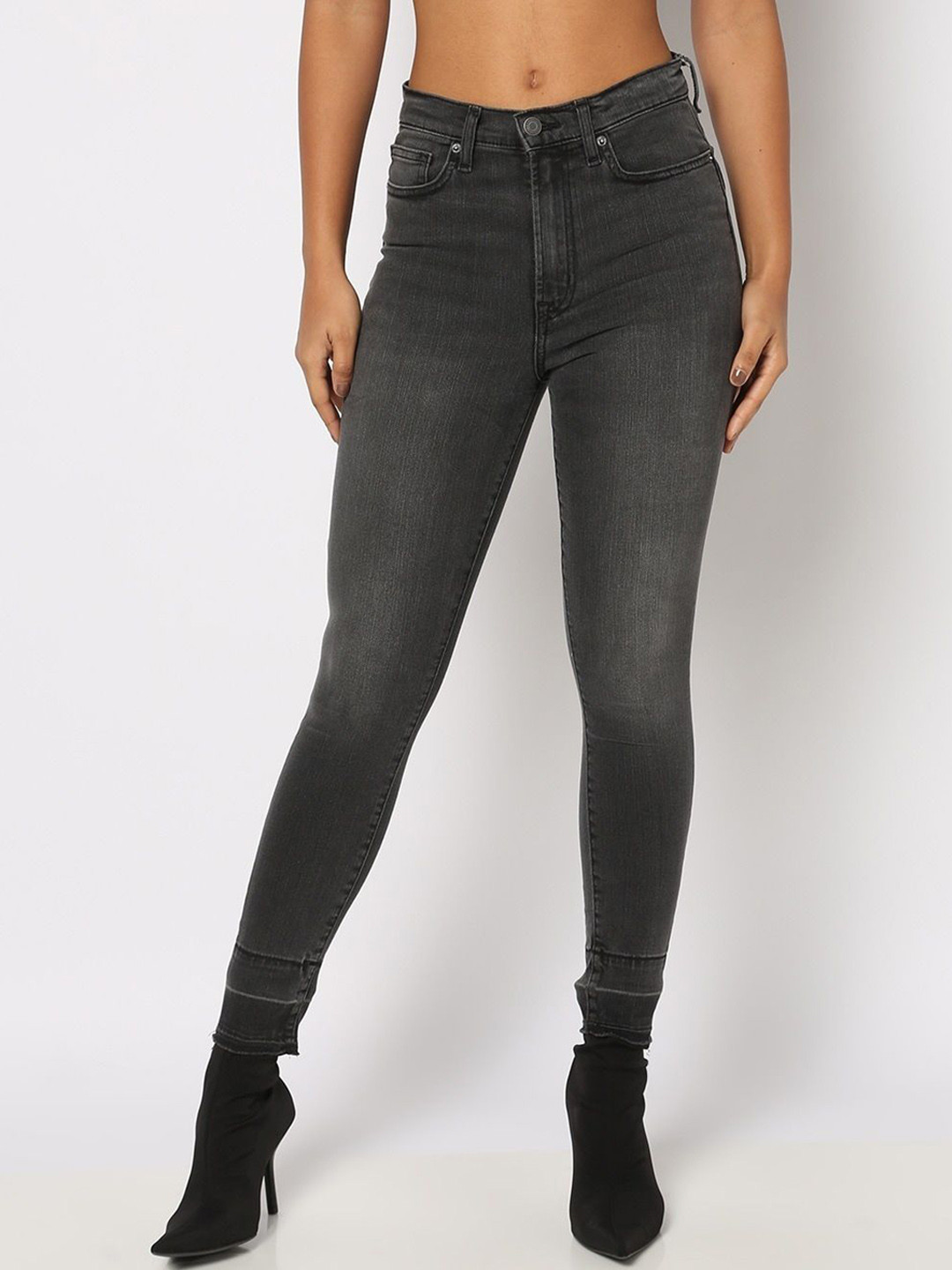 GAP Women Dark Wash Skinny Fit Mid-Rise Light Fade Clean Look Stretchable High-Rise Jeans