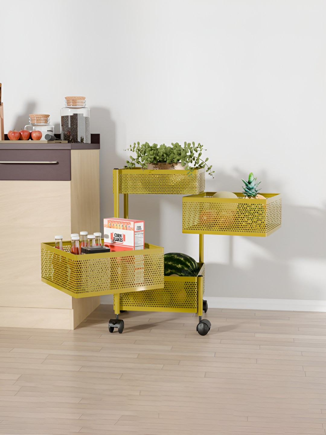 RUBOXA Gold-Toned 3+1 Layer Anti-Rust Square Shape Multi-Purpose Kitchen Organizer