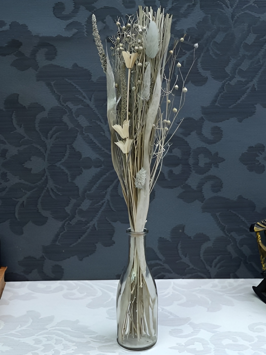 Decor de Maison Transparent & Beige Liliana Dried Floral Silver Haze Showpiece