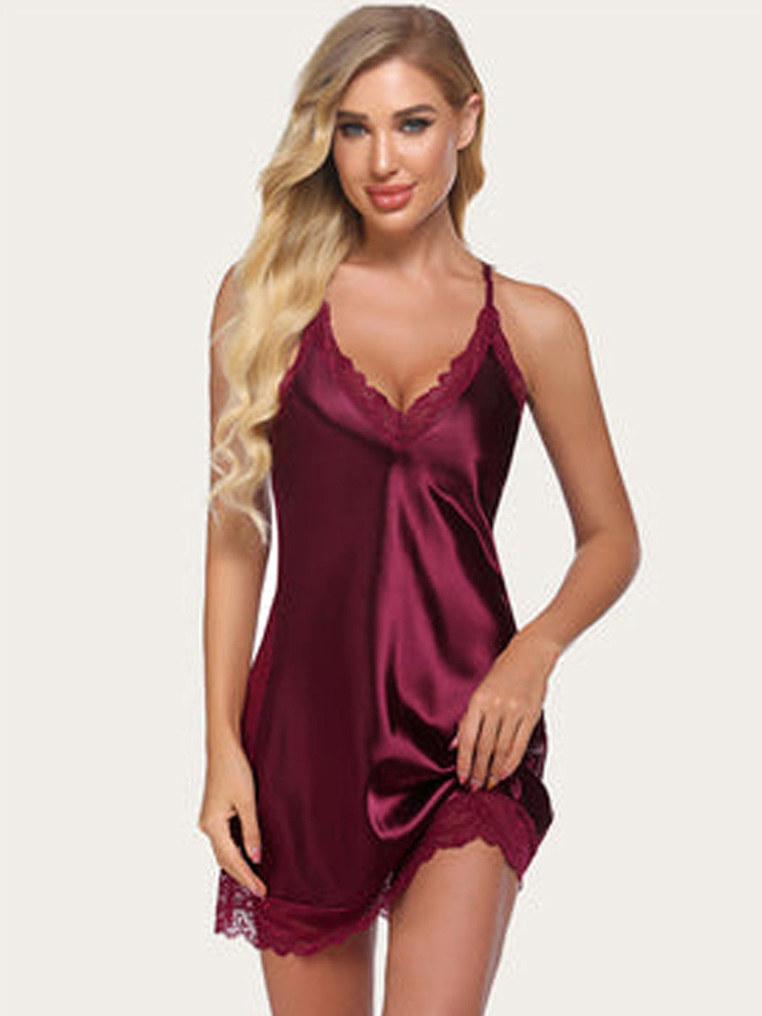 Beera Women Lace Satin Baby Doll With Briefs