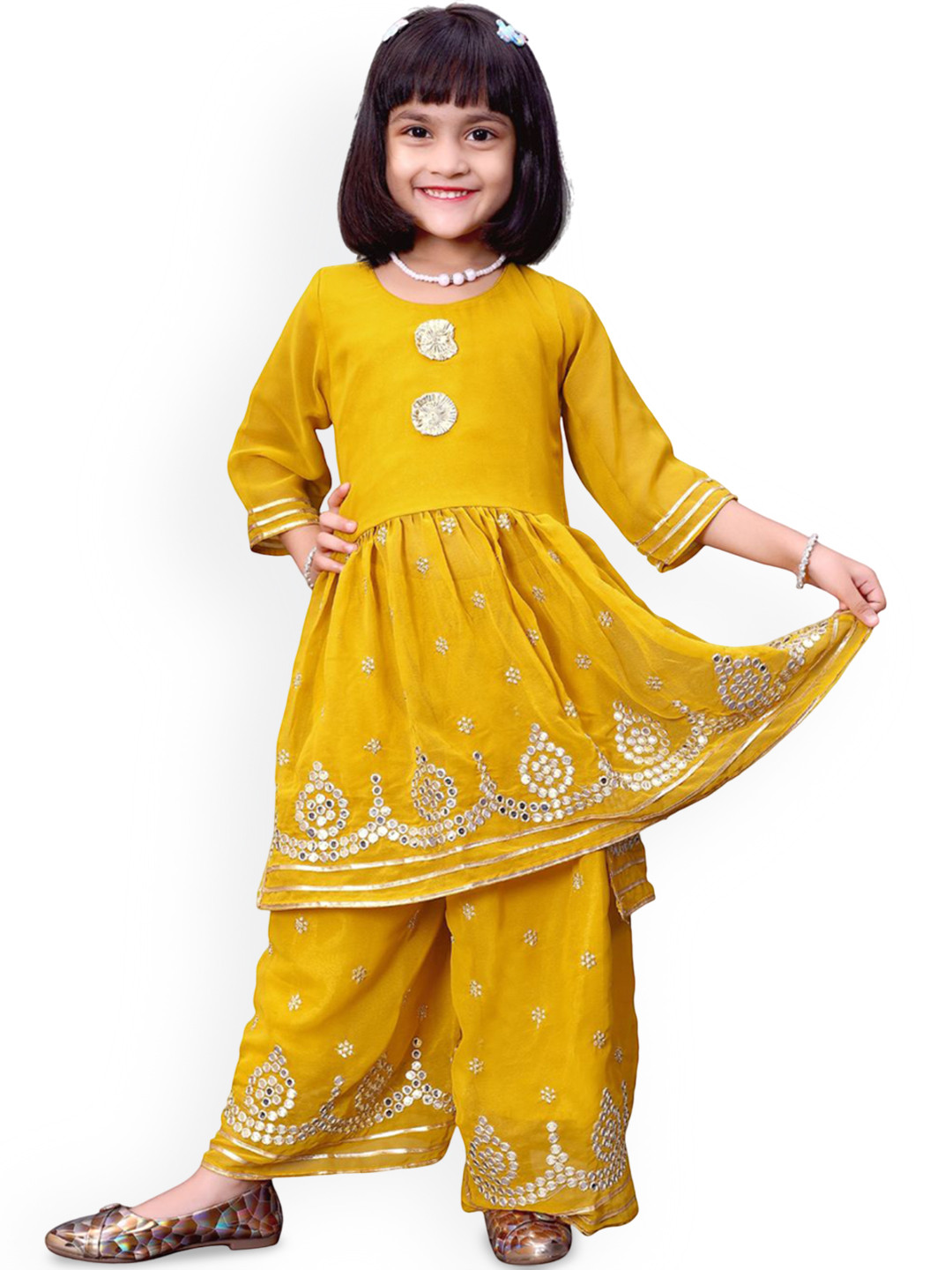 satyamfab Girls Embroidered A-Line Gotta Patti Georgette Kurta With Palazzos