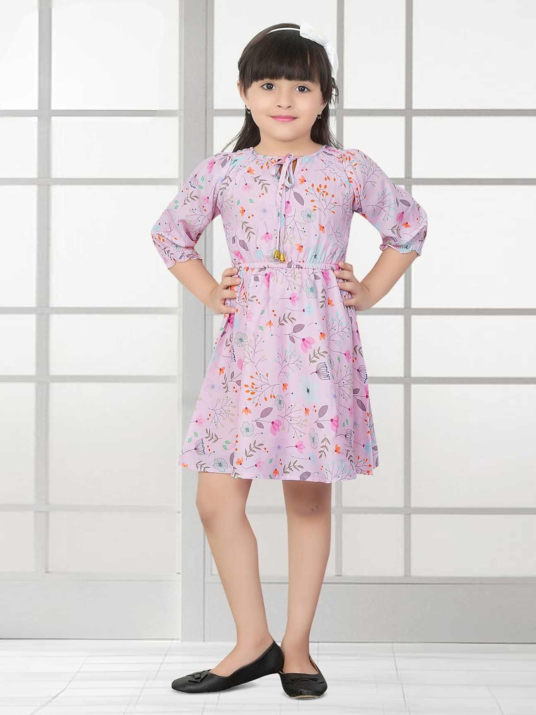 Lagorii Girls Green Cotton Puff Sleeves Frock Dress