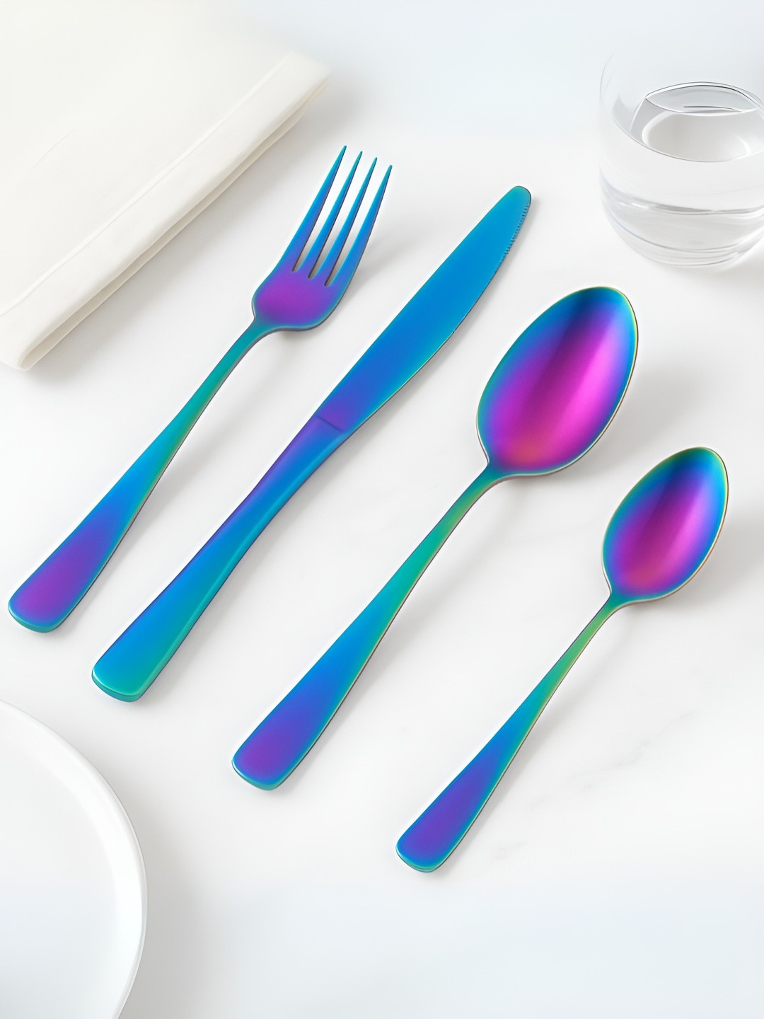 Myntra Elegant Homes 20-Pcs Rainbow Blue Stainless Steel Silverware Flatware Cutlery Set