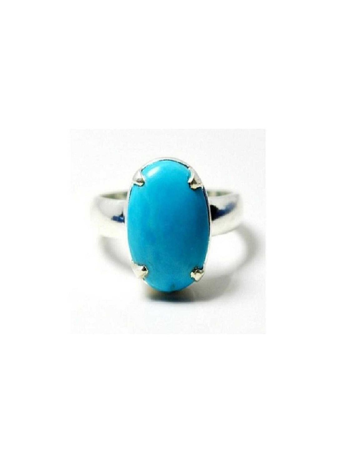 GenZcomplex 925 Sterling Silver-Plated Turquoise Studded Finger Ring