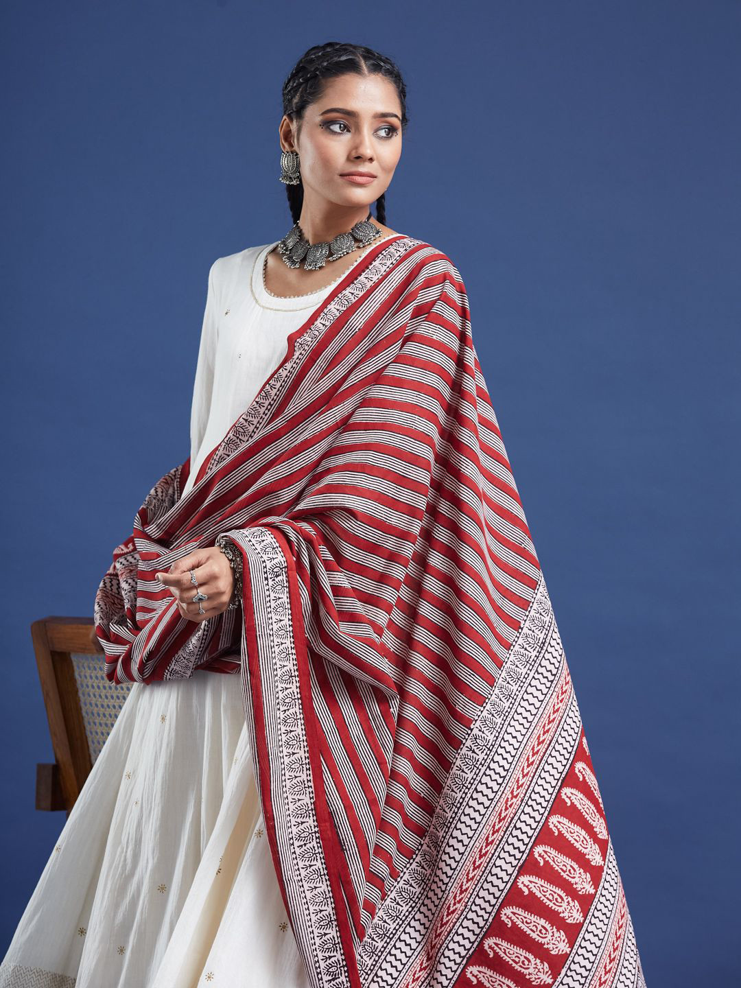 Taavi Bagh Ethnic Motifs Block Printed Pure Cotton Dupatta