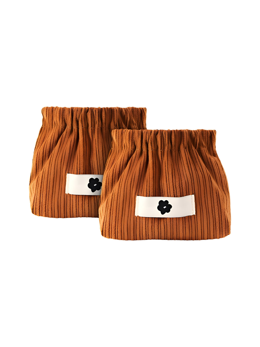 MATRA Brown 2 Pieces Self Closing Corduroy Makeup Pouches