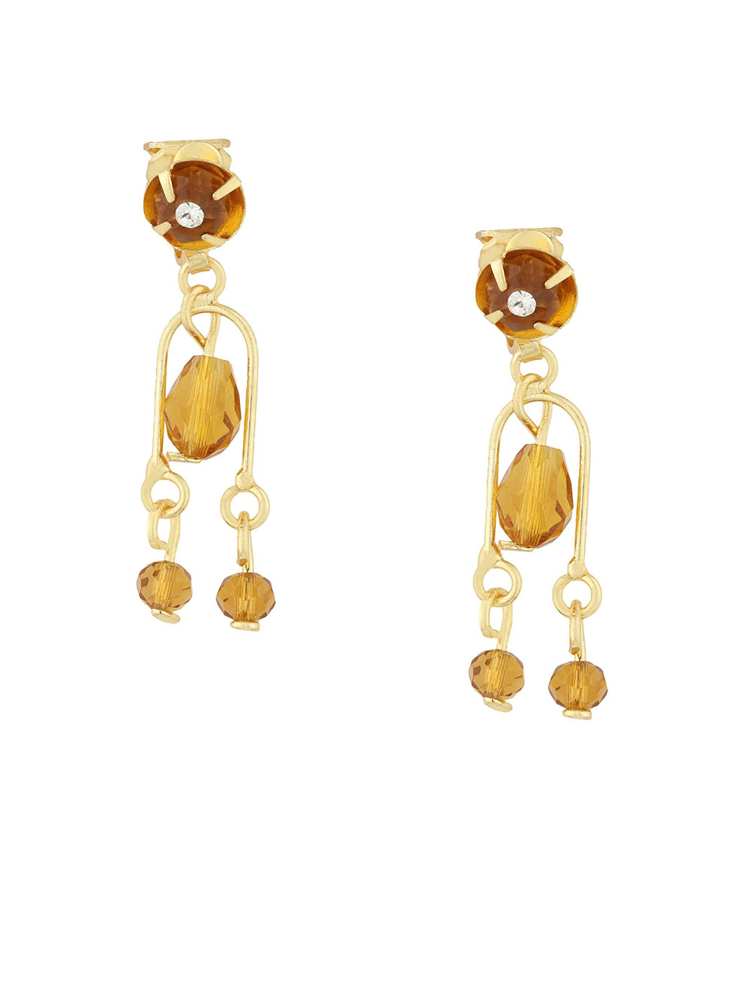 FirstBlush Gold-Plated American Diamond Studded Clip On Contemporary Drop Earrings