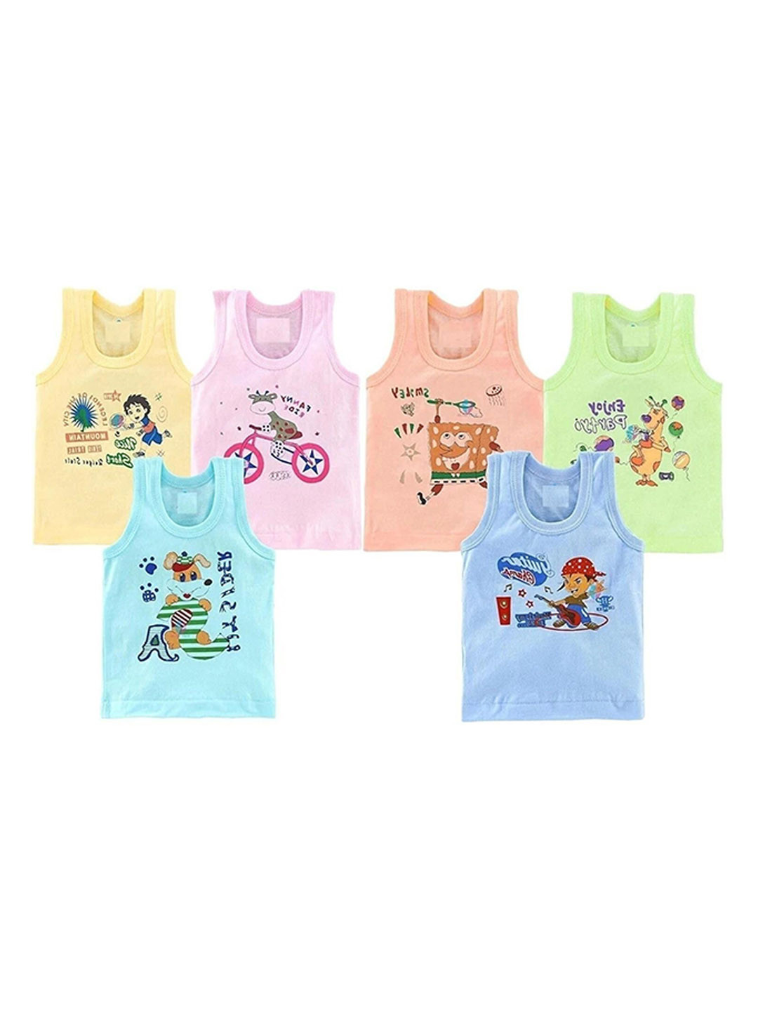 NEW TRINATH HOSIERY Kids Pack Of 6 Printed Pure Cotton Tank Innerwear Vests