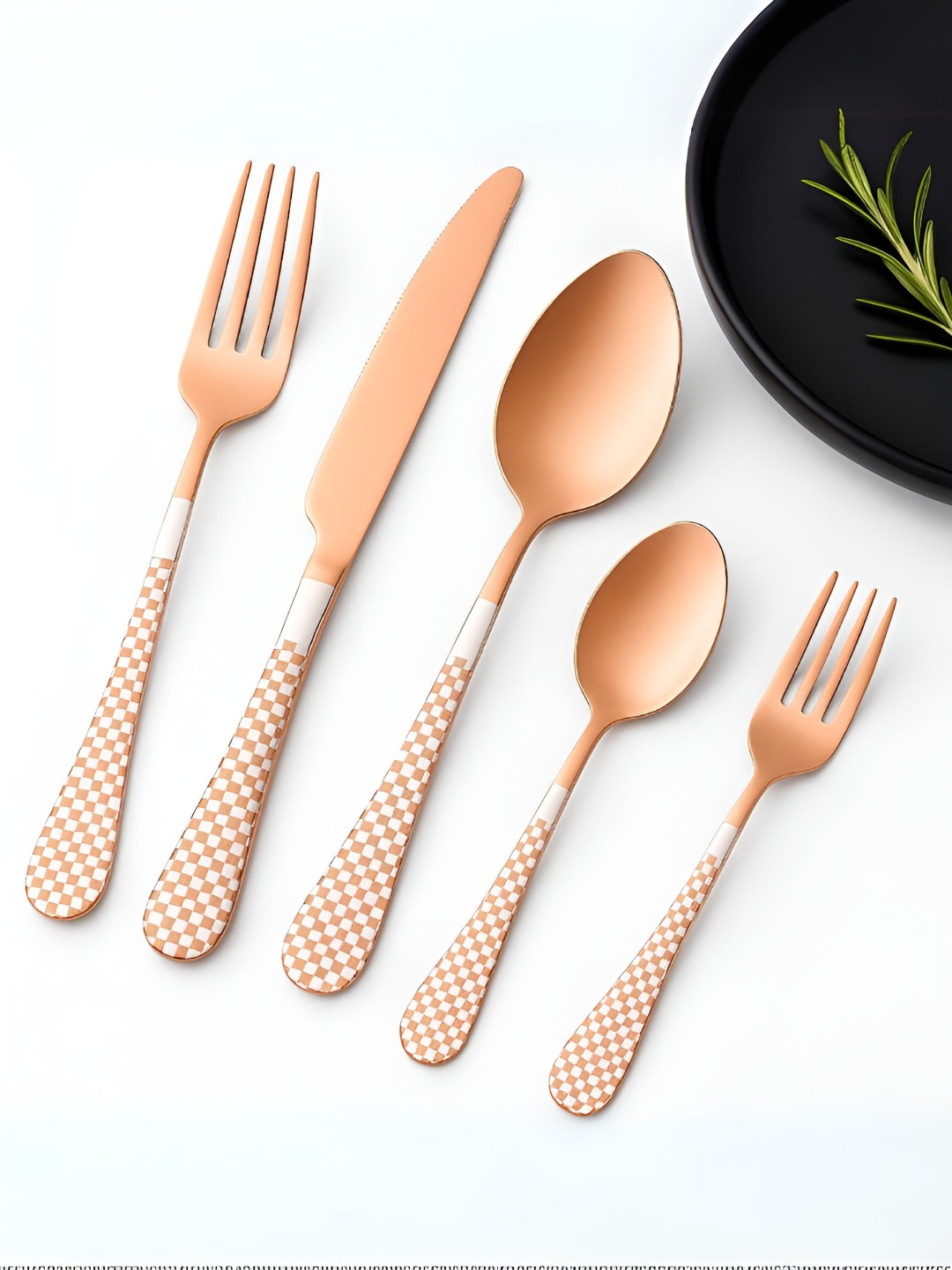 Myntra Elegant Homes 20-Pcs Rose Gold Stainless Steel Silverware Flatware Cutlery Set