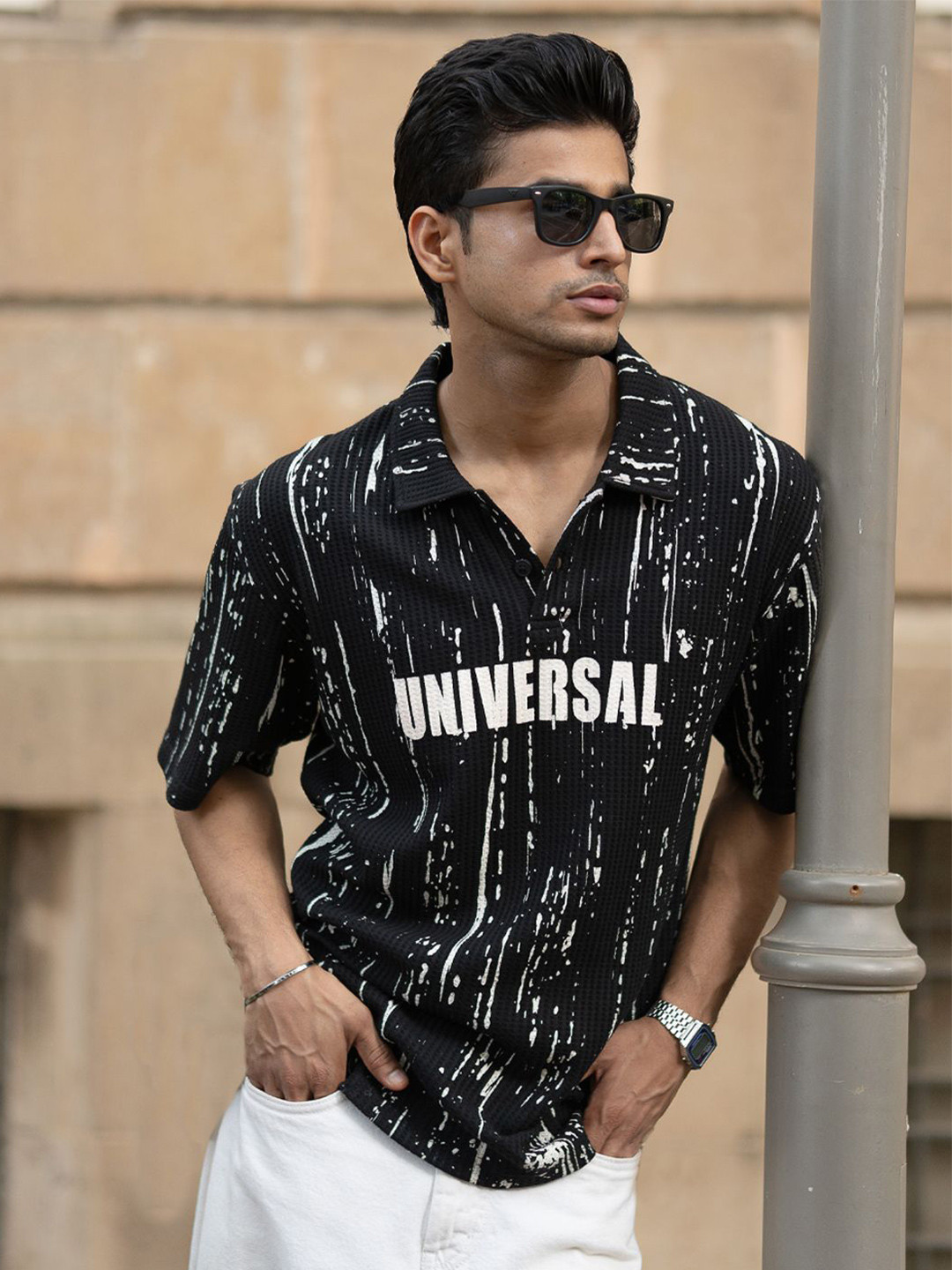 Powerlook Printed Polo Collar Oversized T-shirt