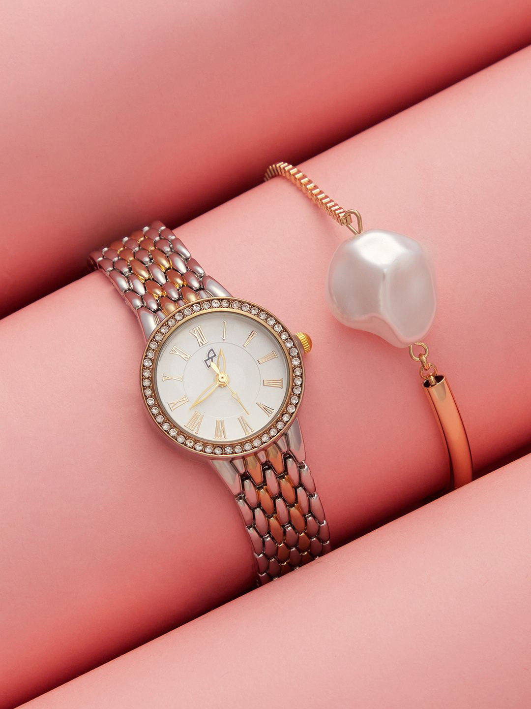 HAUTE SAUCE  Women Set Of 2 Roman Venin Watch & Bracelet SSM25_HSWB5098