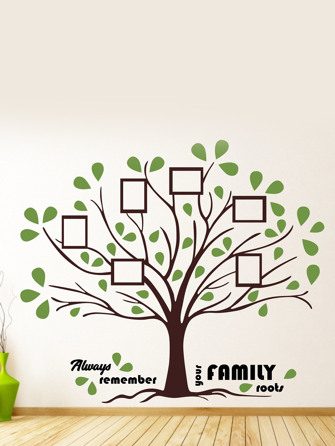 LANSTICK Orange-Colored & Blue Printed Family With Tree & Frame Wall Sticker