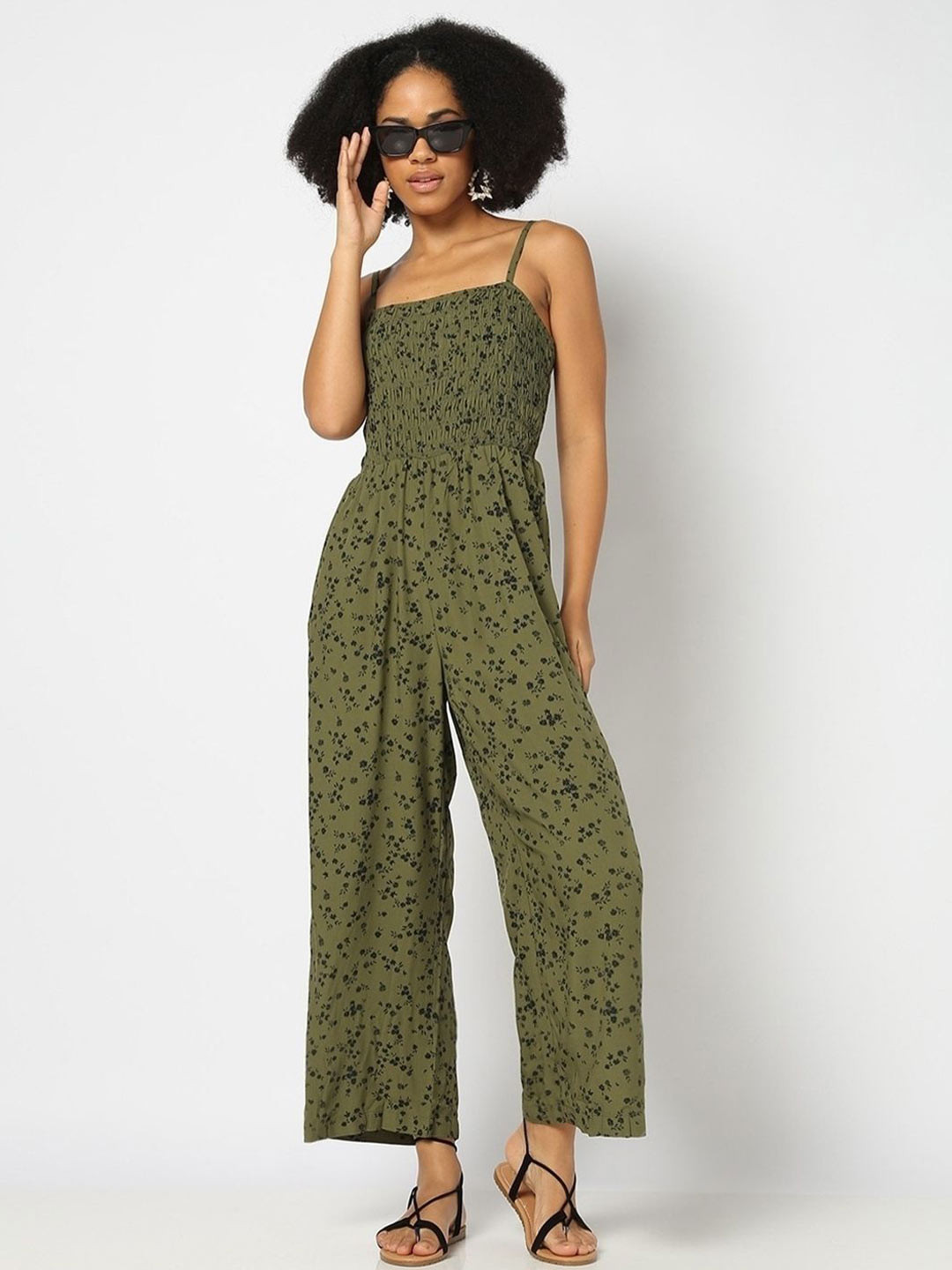GAP Women Floral Printed Smocked Strappy Jumpsuit