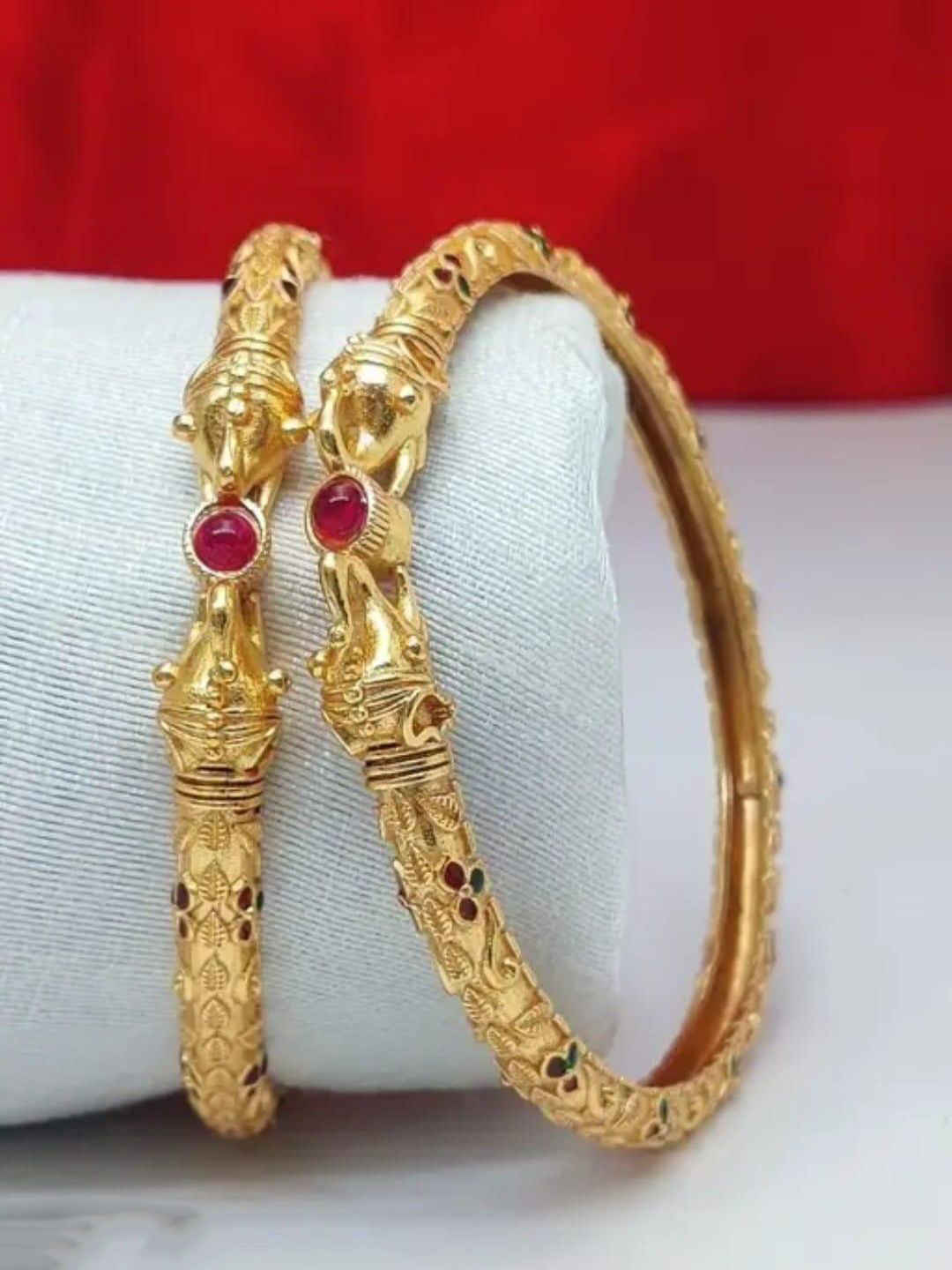 Vani Enterprise Set Of 2 Gold-Plated Stone Studded Bangles