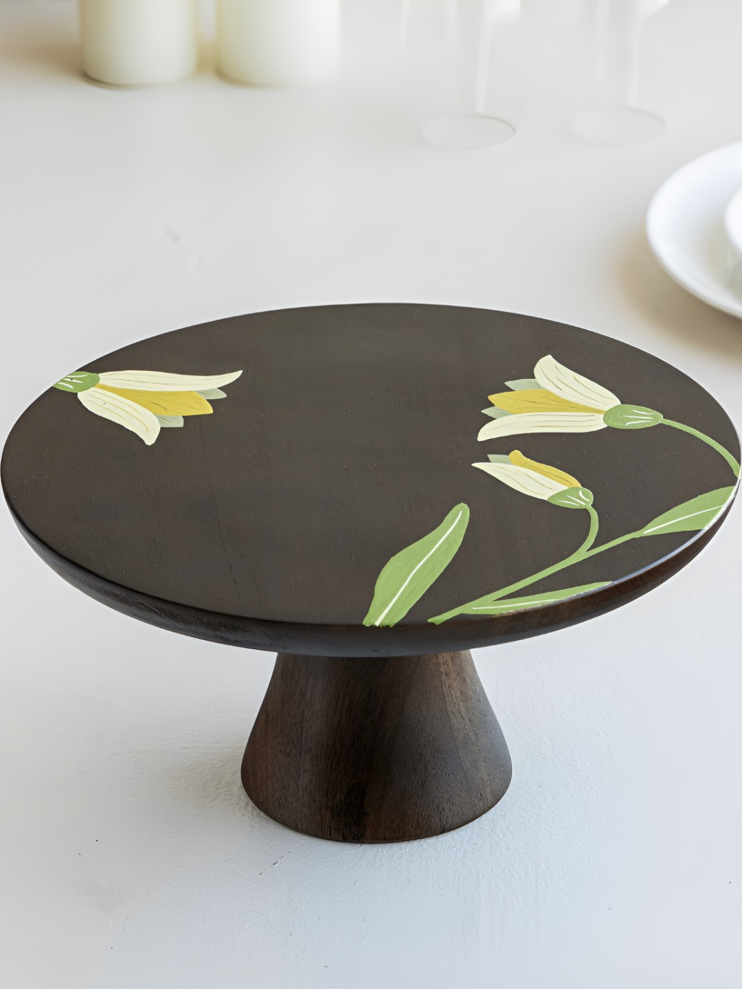 Aurum Crafts Brown Hand-Painted Wooden Cake Stand