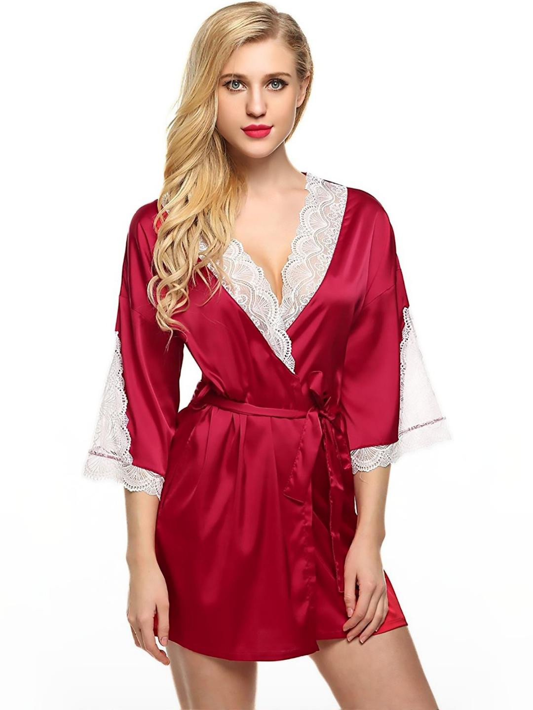 UNITRUST Women's Maroon Satin Baby Doll